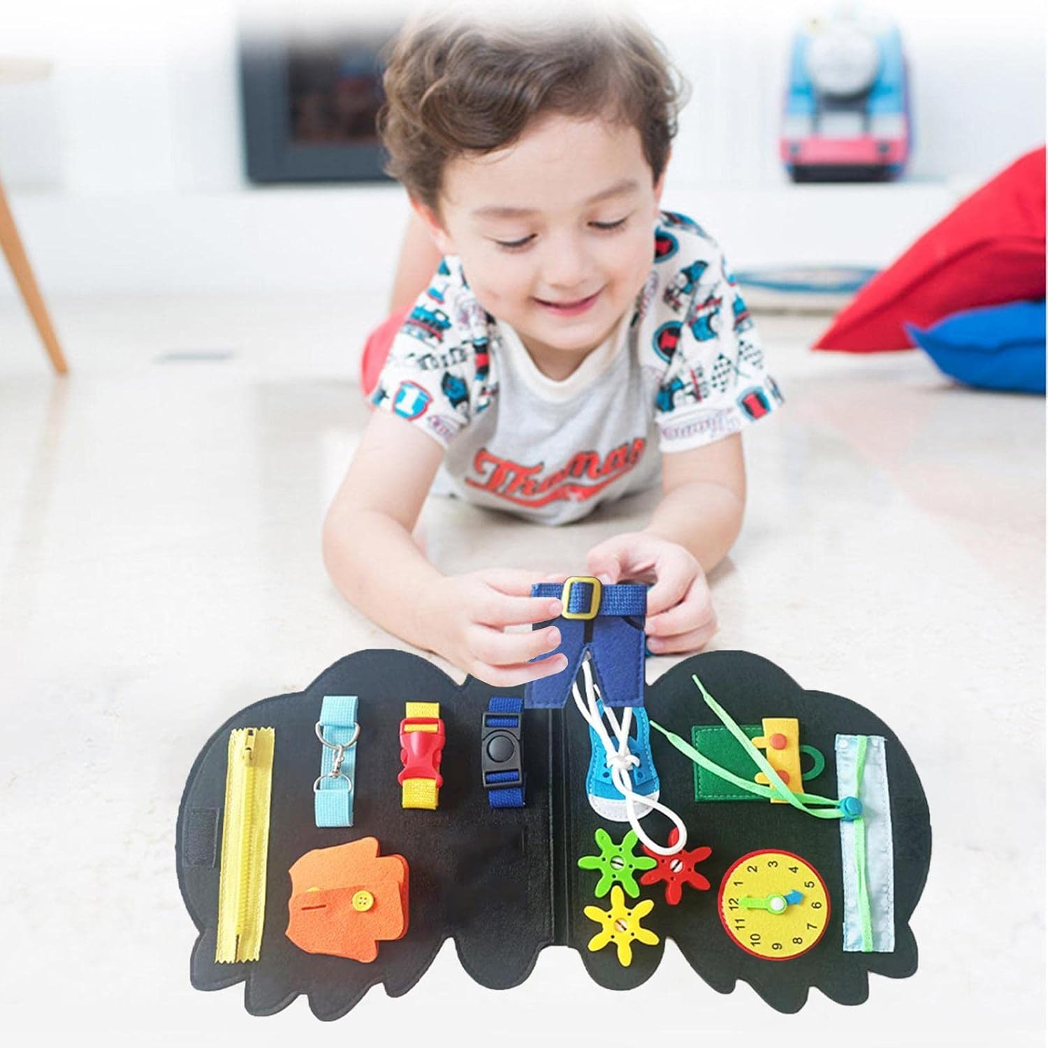 Libro de fieltro silencioso - Libro ocupado preescolar de dinosaurio de fieltro para niños pequeños | Carpeta de actividades de aprendizaje preescolar para niños pequeños y libro de juguetes de Fiaoen