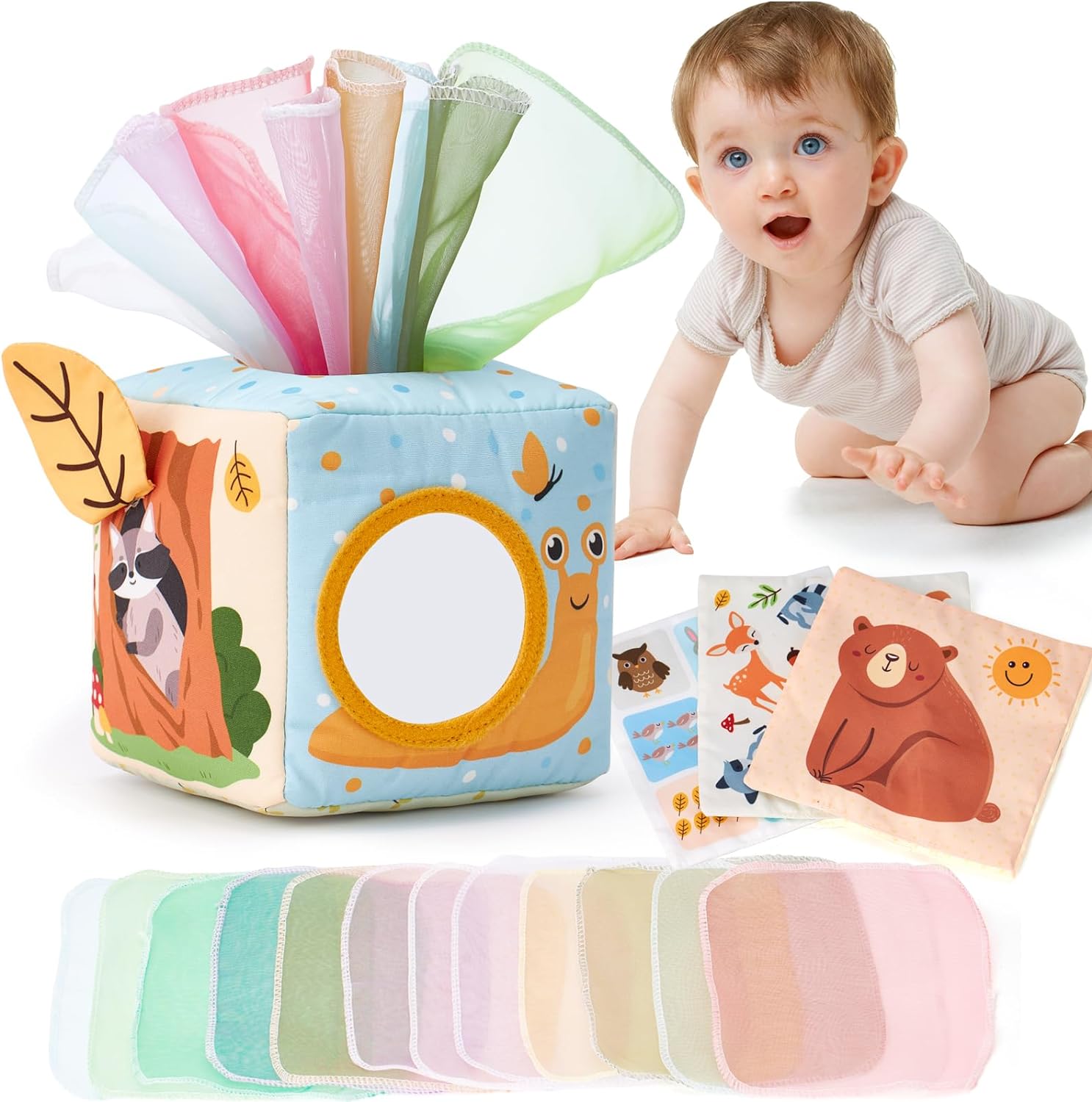Fidtoy Montessori Tissue Box Toy for Babies – Sensory Pulling Cube