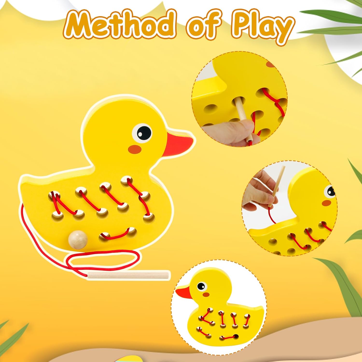 Fidtoy Jouet à lacer en bois, jouet à enfiler Montessori pour tout-petits, motricité fine, Puzzle pomme et chenille, jouet de voyage, jouet d'apprentissage éducatif, cadeau