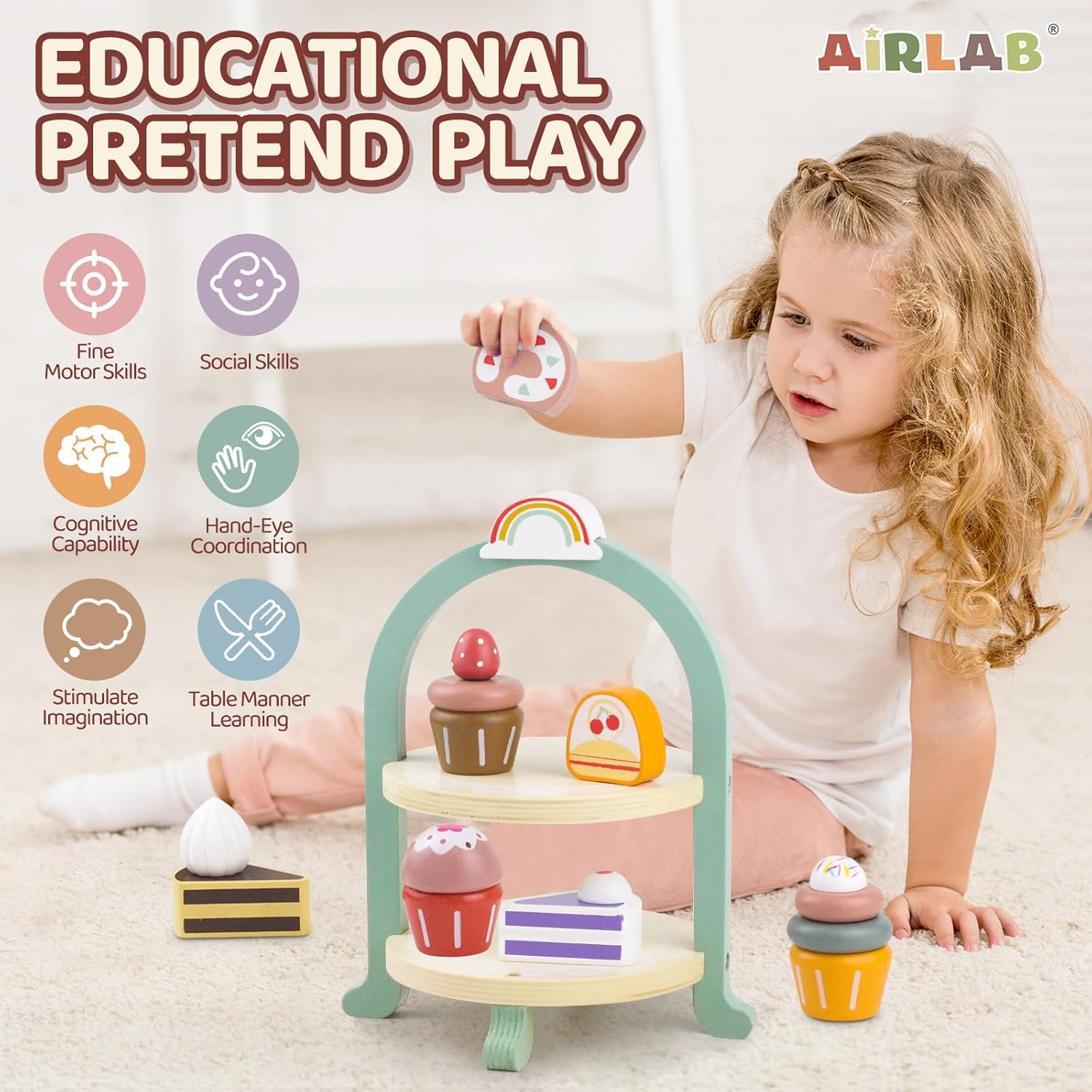 Fidtoy Jeu d'empilage de cupcakes en bois - Jouet d'imitation pour les tout-petits