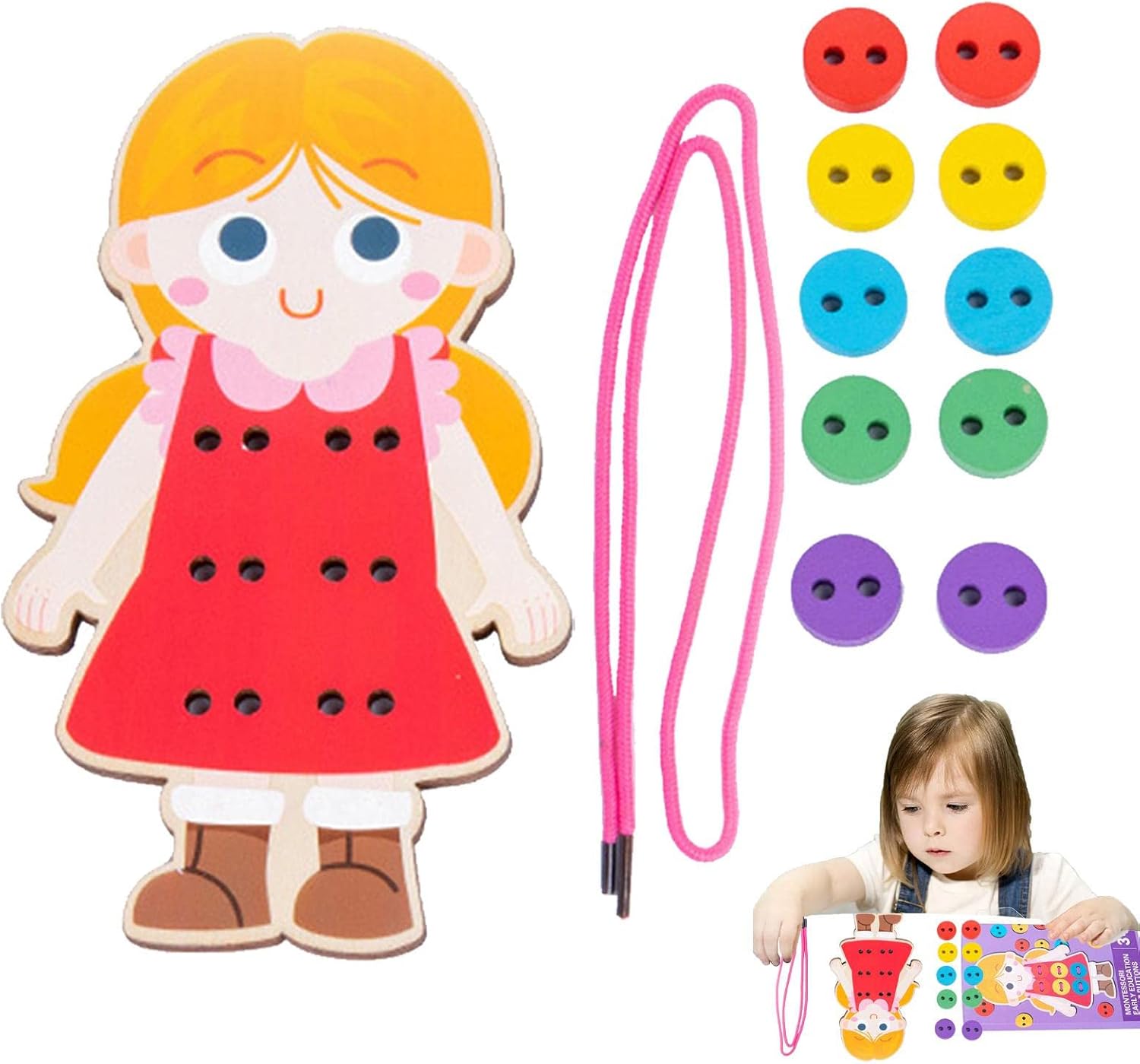 Kongou Bouton à Coudre Jouet | Cartes à Coudre pour Enfants pour Apprendre les Compétences de Base, Jeu de Motricité Fine Montessori pour le Développement