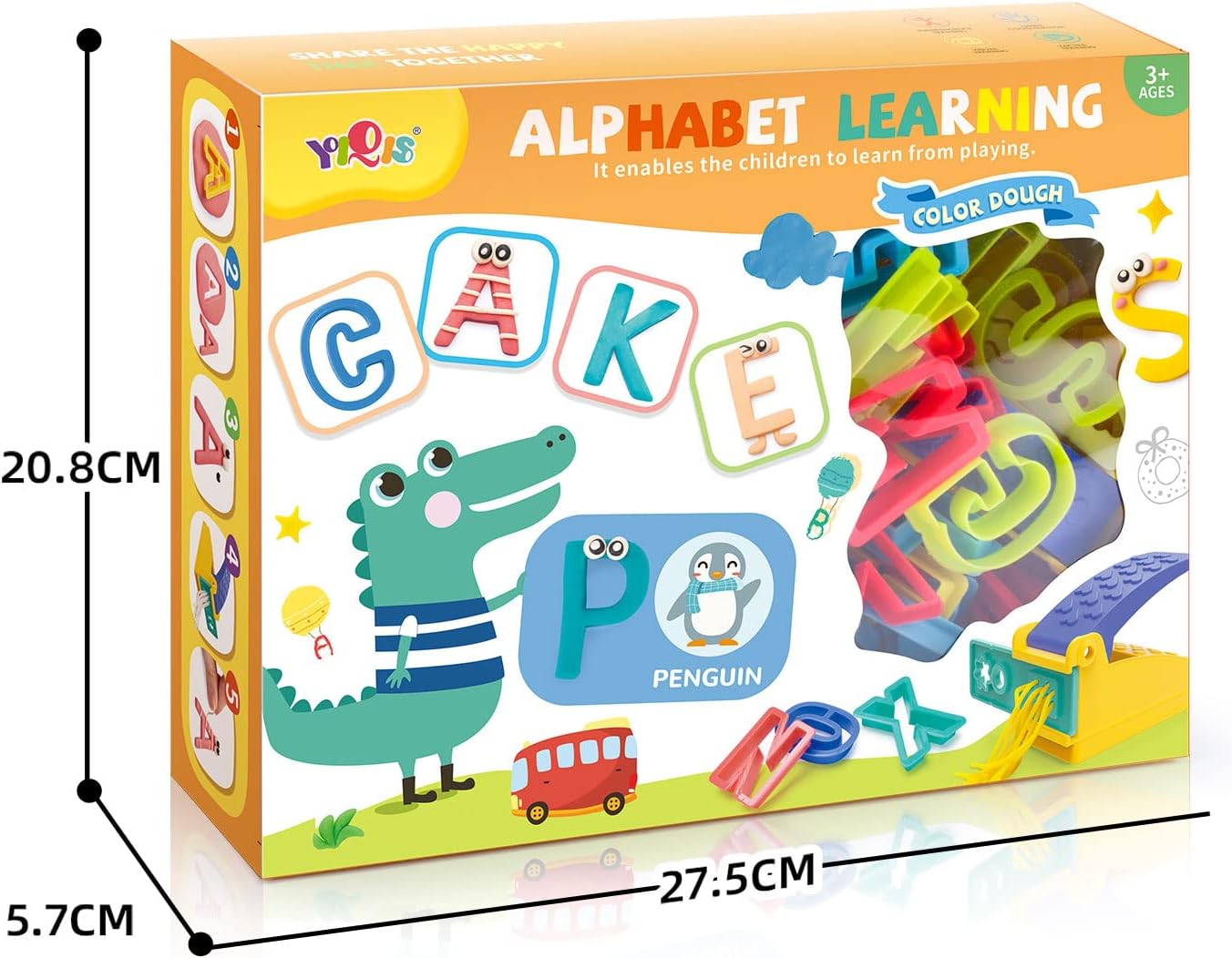 Fidtoy Alphabet Learning Soft Dough Kit for Kids, Reusable Letter Molds Play Dough Set, Preschool ABC Learning Toy for Ages 3+