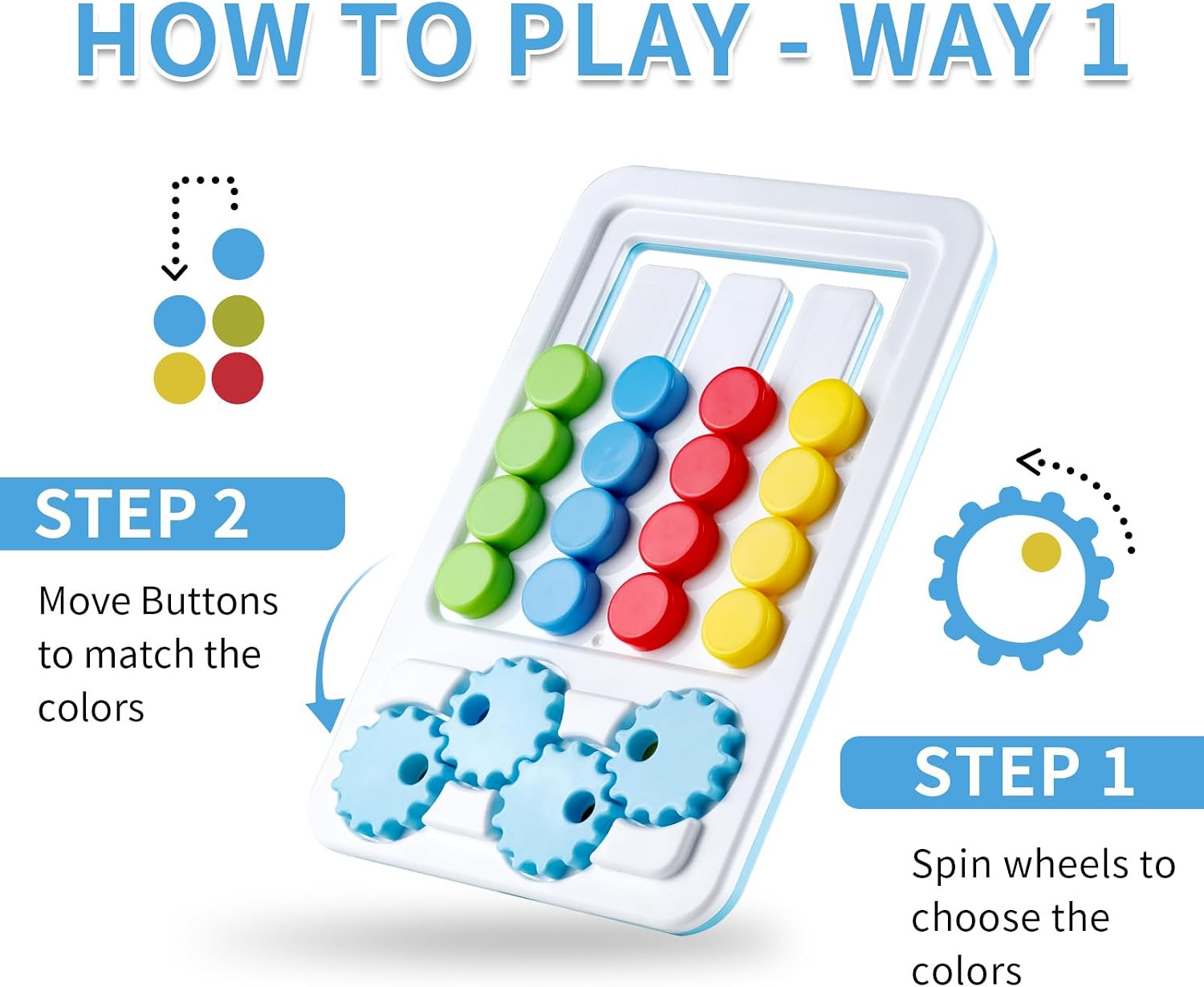 Fidtoy 2-en-1 Jeu de logique d'engrenages à motifs à quatre couleurs, Puzzle d'engrenages manuel en plastique de correspondance de couleurs, Jouet de logique de conscience spatiale et de numératie pour les 2-6 ans