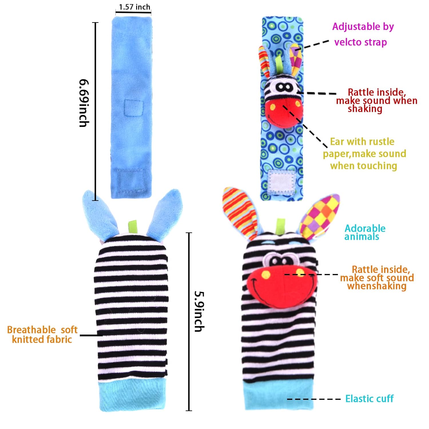 Fidtoy Hochet pour poignet et pied de bébé – Chaussettes et hochets de poignet sensoriels pour nouveau-né de 0 à 12 mois