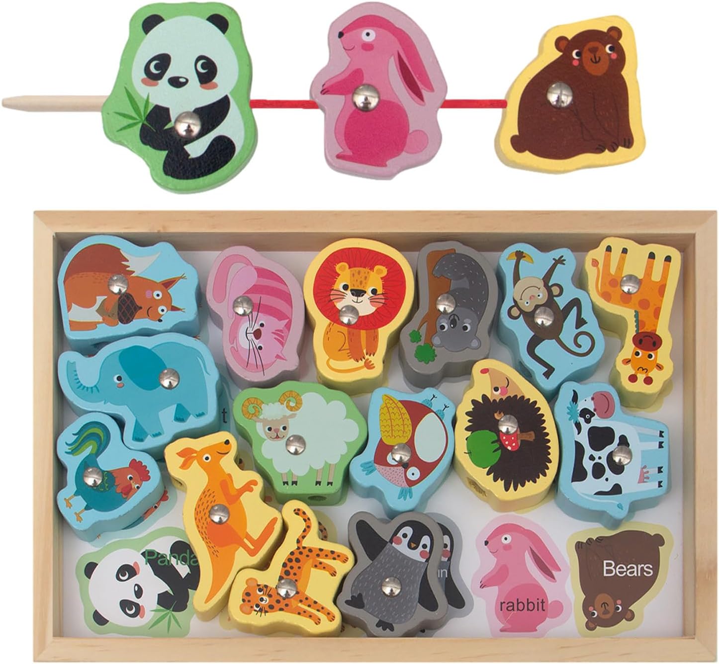 Jouets de Pêche en Bois, Jeu de Pêche Magnétique 2 en 1 Sûr et Inoffensif - Jeu de Pêche Montessori Sans Bord Pointu Cadeau d'Anniversaire Noël pour Garçons Filles Hiyoyo