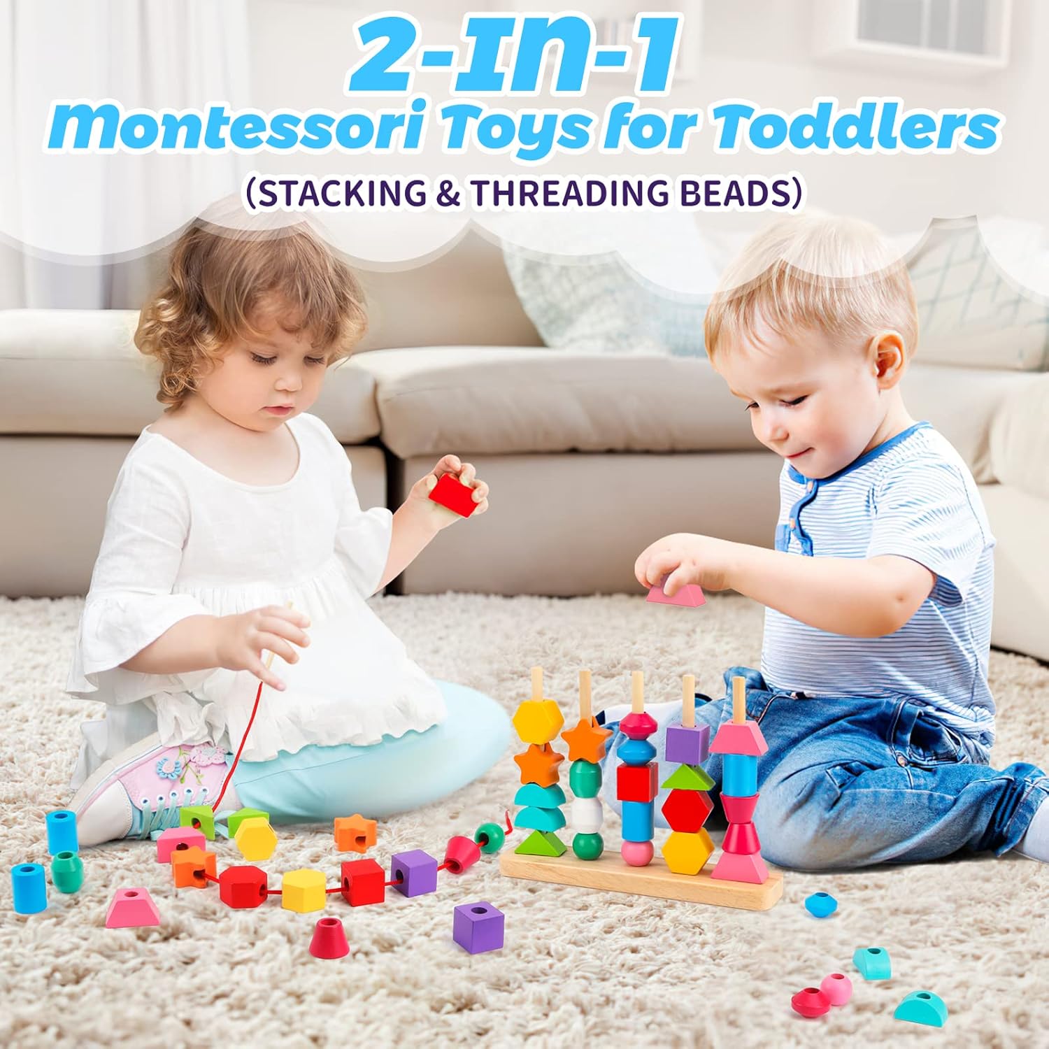 Fidtoy Jouet d'apprentissage en bois (blocs et perles) pour tout-petits