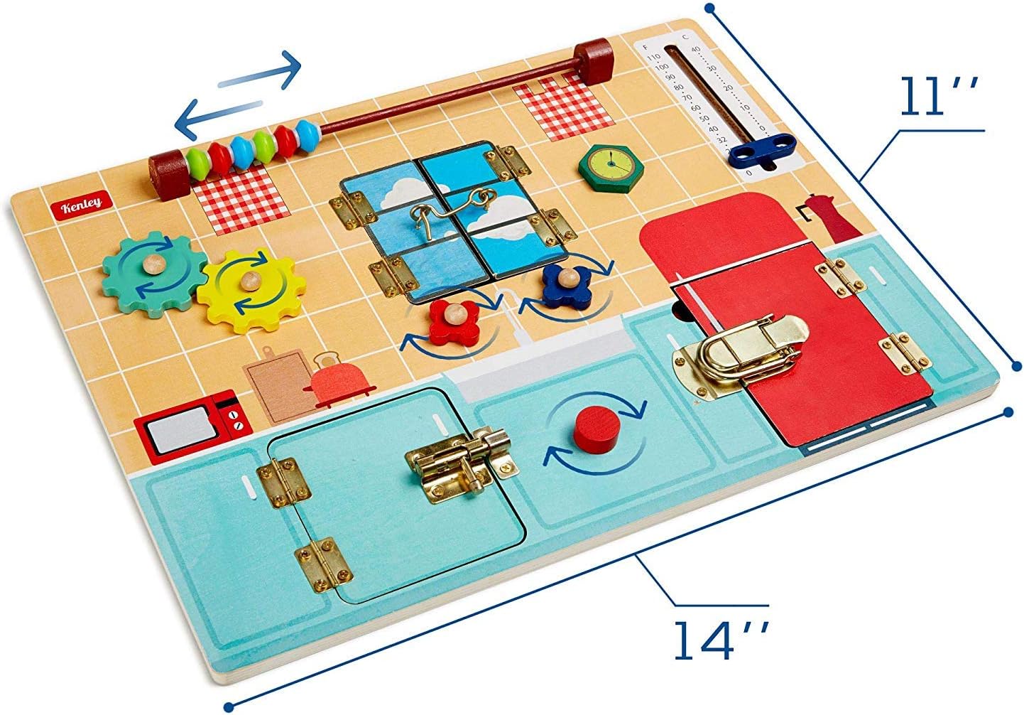 Fidtoy Wooden Busy Board Montessori Activity Board for Toddlers with Locks Latches Gears Learning Toy Fine Motor Skills Sensory Travel Quiet Toy Gift
