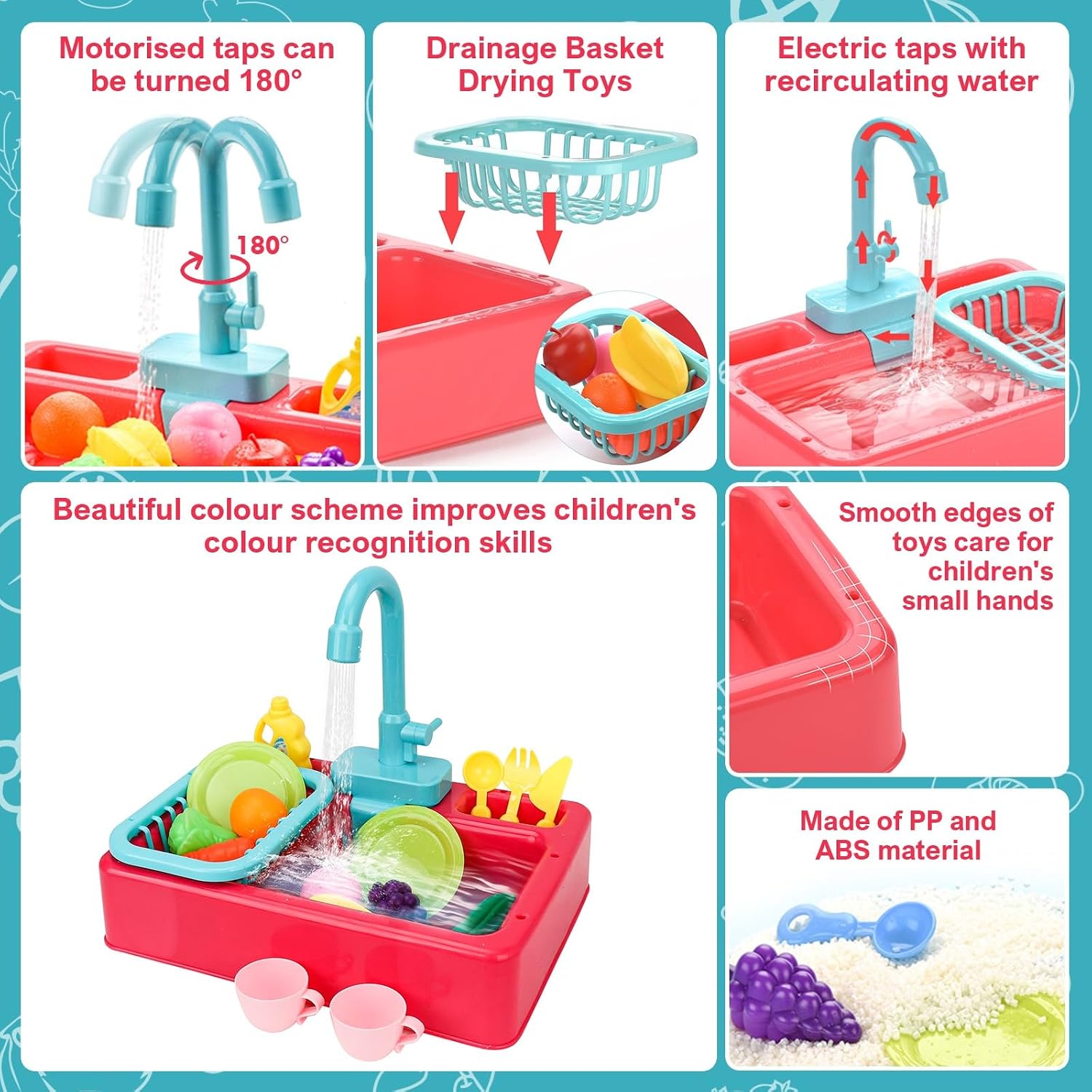 Fidtoy Kitchen Dish Washer Sink Pretend Play Kit with Running Water for Kids Kitchen Role Play