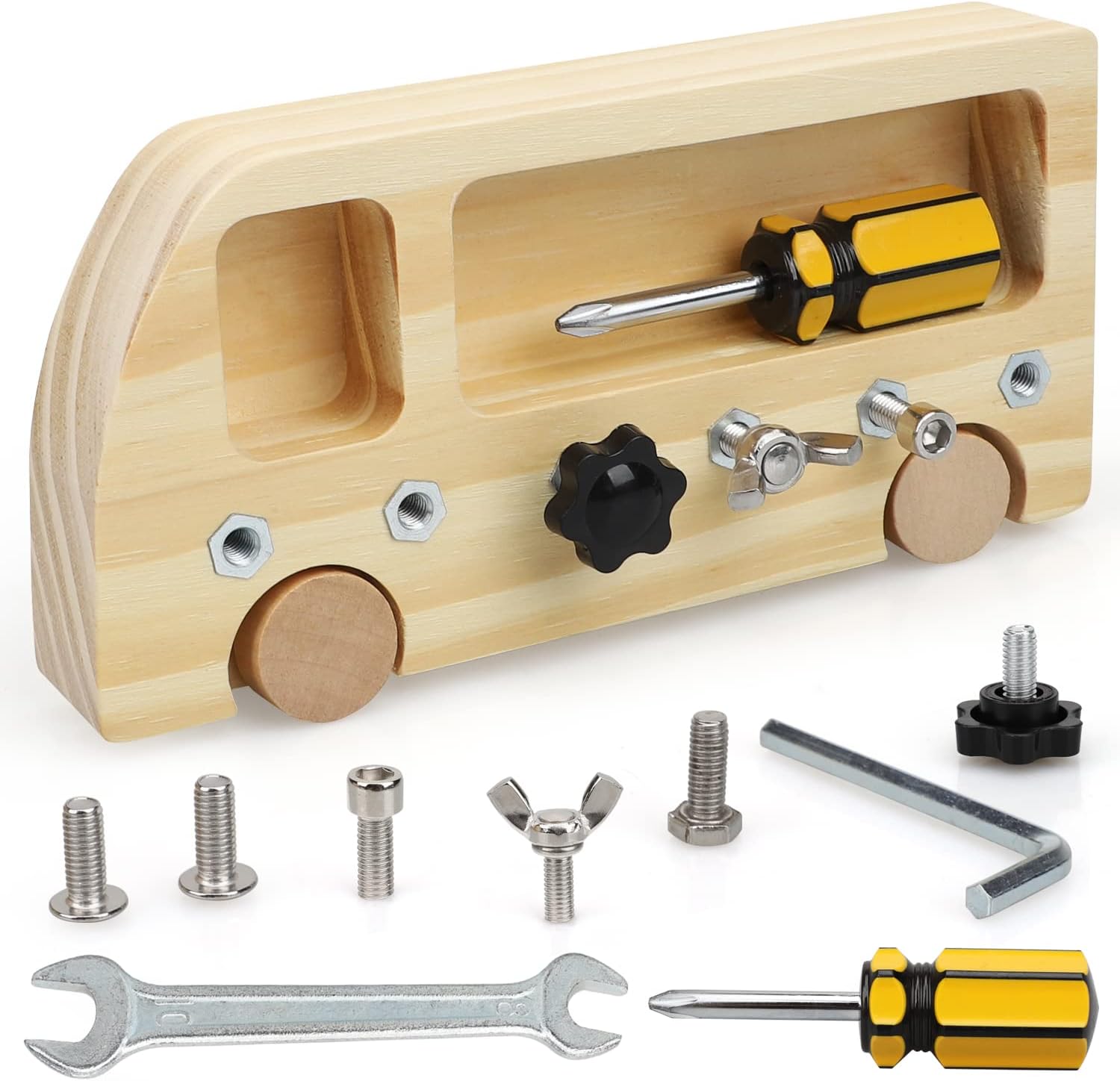 TOY Life Wooden Montessori Screwdriver Board Set for 3 4 5 Toddler & Kid, Preschool Learning Sensory Busy Bus Toys