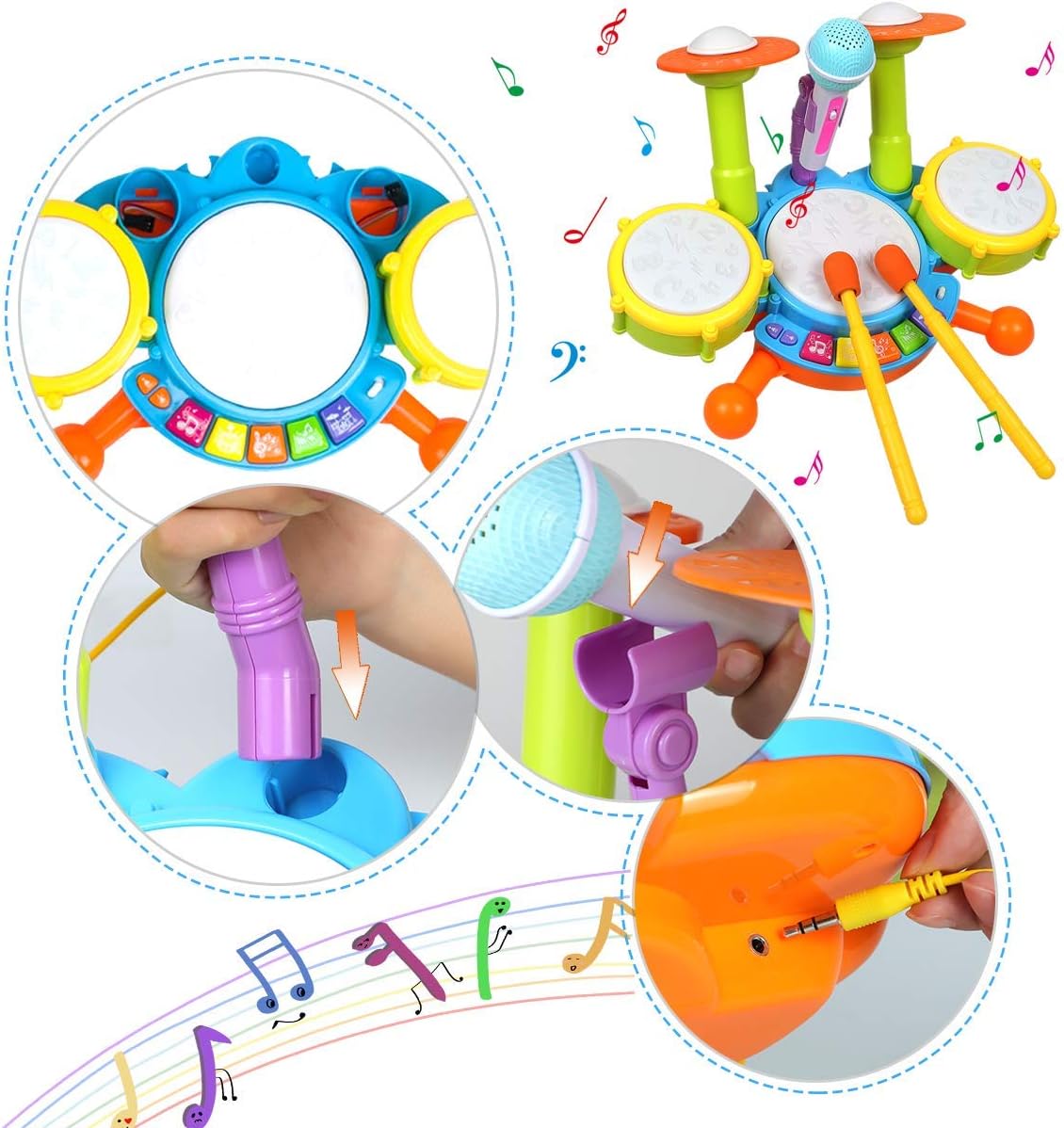 Fidtoy Kids Drum Set with Microphone for Toddlers – Musical Instrument Toy with Lights, Sounds & Interactive Learning