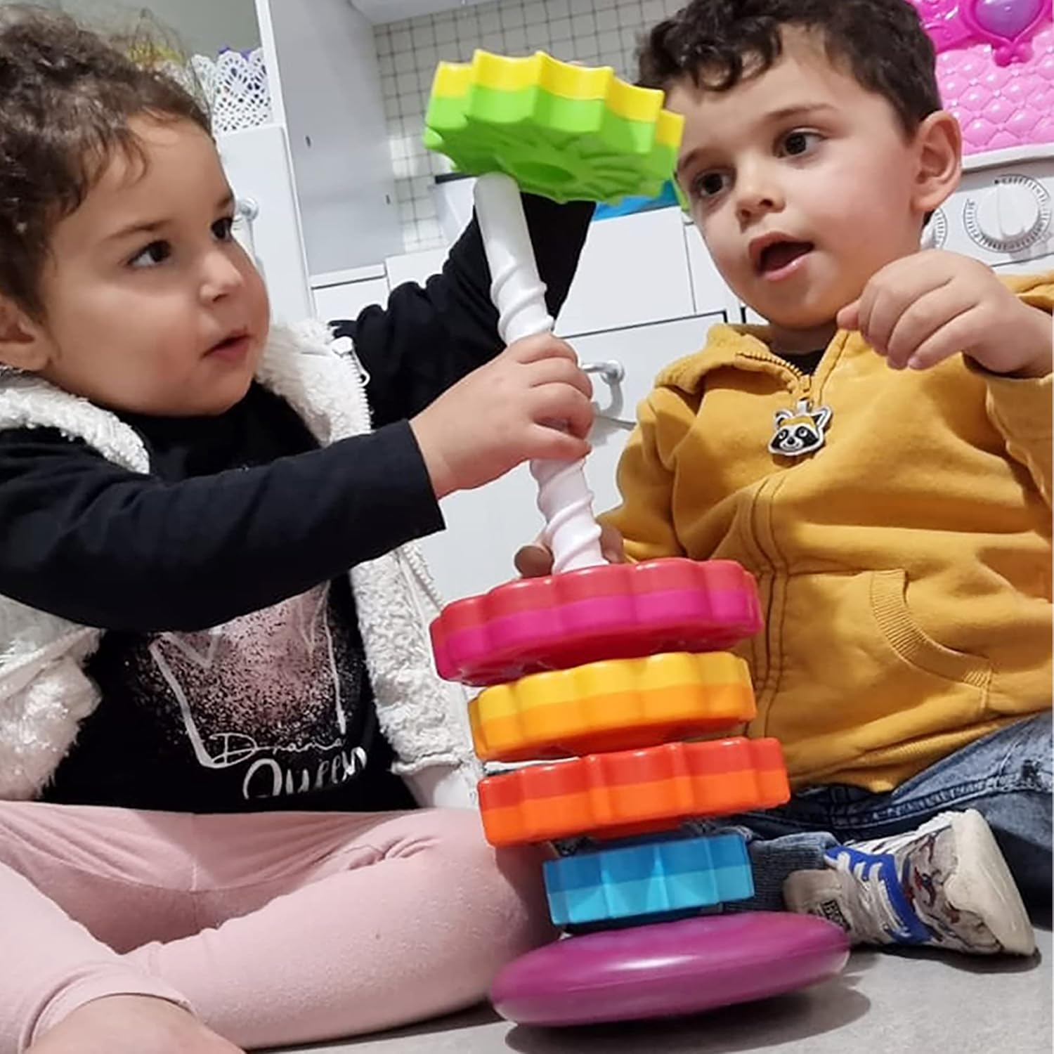 Tour d'empilement et de rotation arc-en-ciel Fidtoy – Jouet d'apprentissage sensoriel pour les tout-petits de 1 an et plus