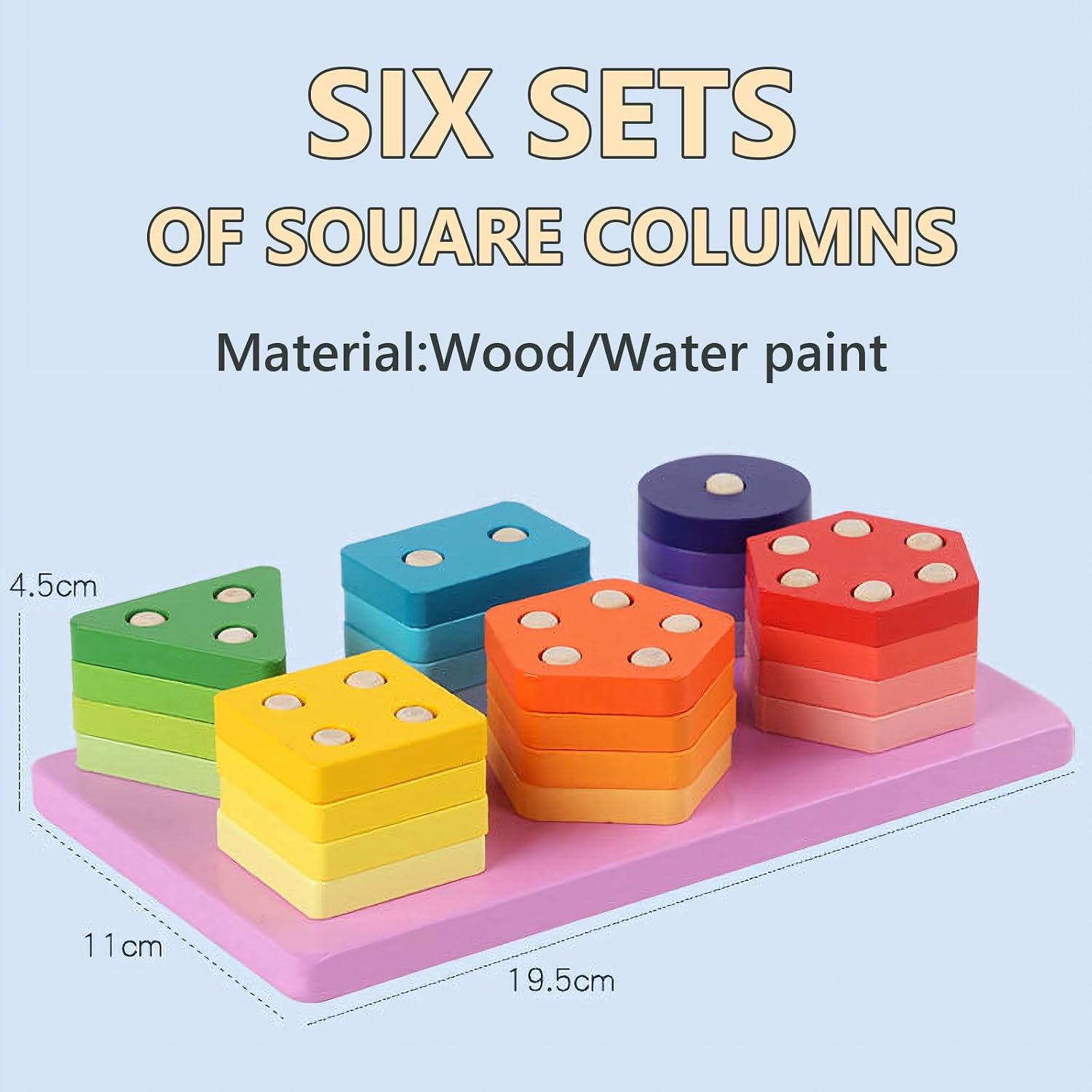 Fidtoy Wooden Building Blocks and Six Column Sets for Kids | Montessori Construction Blocks, Shape & Color Recognition, Pattern Matching, Spatial Awareness & Fine Motor Toy Age 2-6