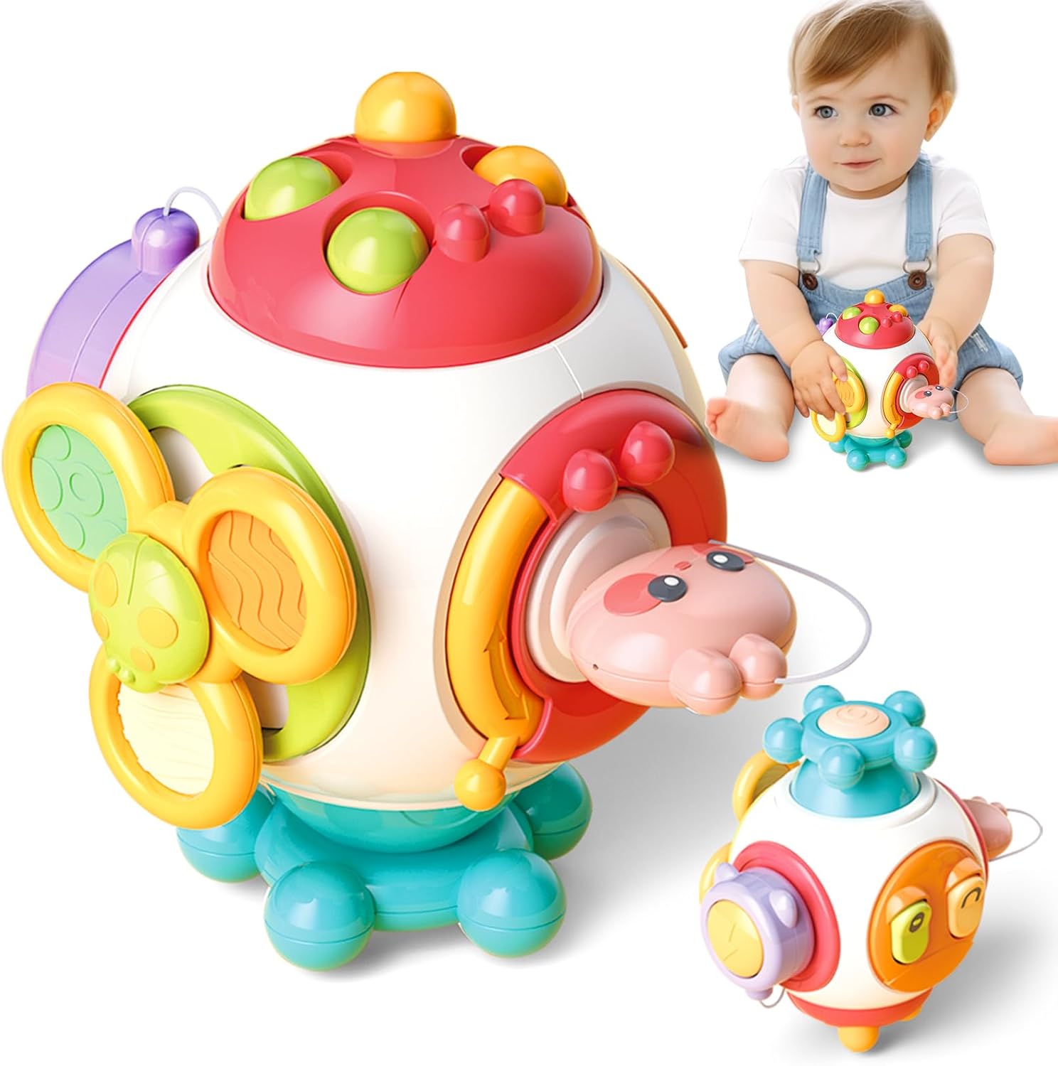 Fidtoy Cube d'activités 6-en-1 Busy Catch Ball pour tout-petits, cube d'activités Montessori sensoriel avec interrupteurs, prise, clé lapin, hand spinner et activités de motricité fine, à partir de 18 mois