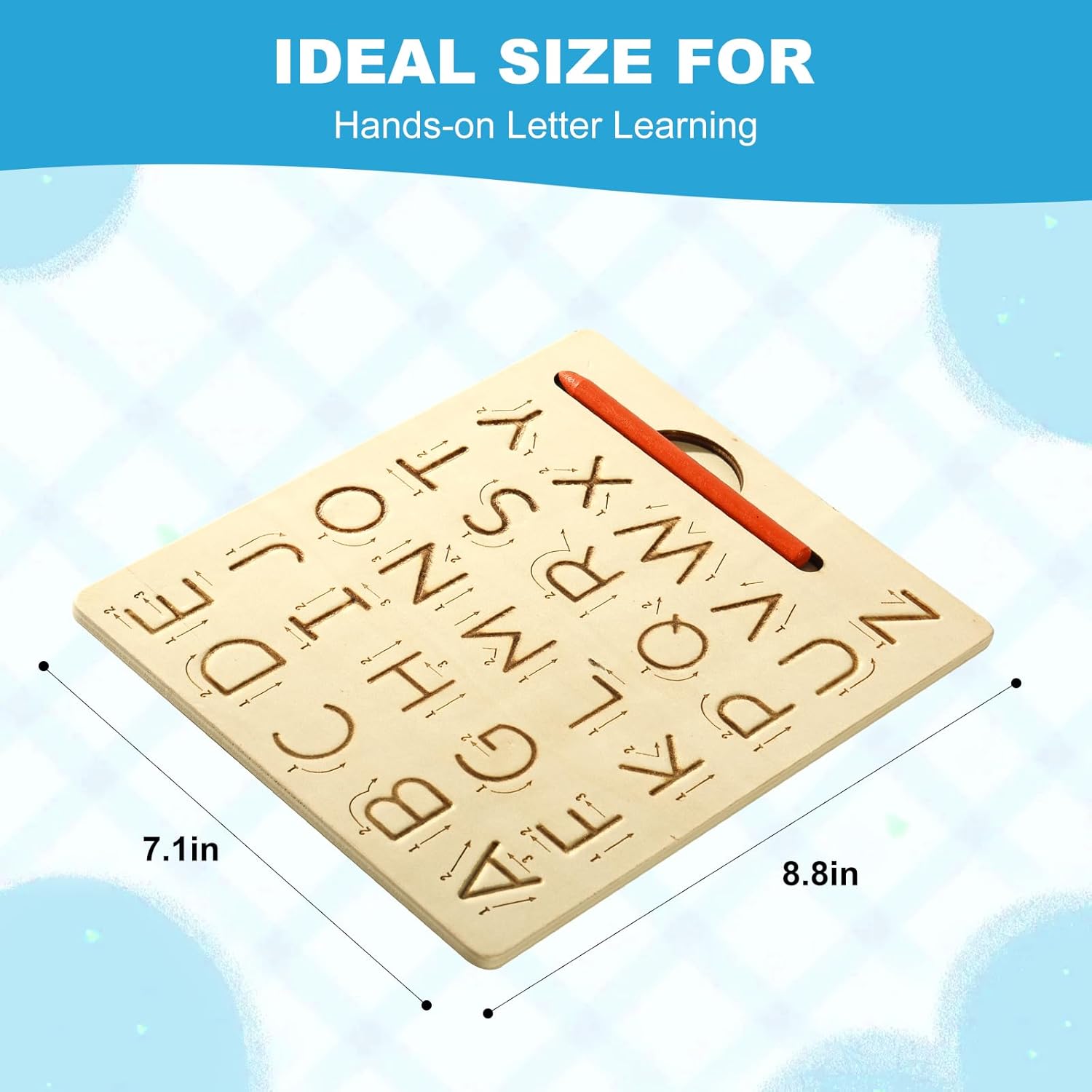 Fidtoy Montessori Double-Sided Alphabet Tracing Board for Kids Wooden Uppercase Lowercase Letter Writing Practice Toy Age 2-6