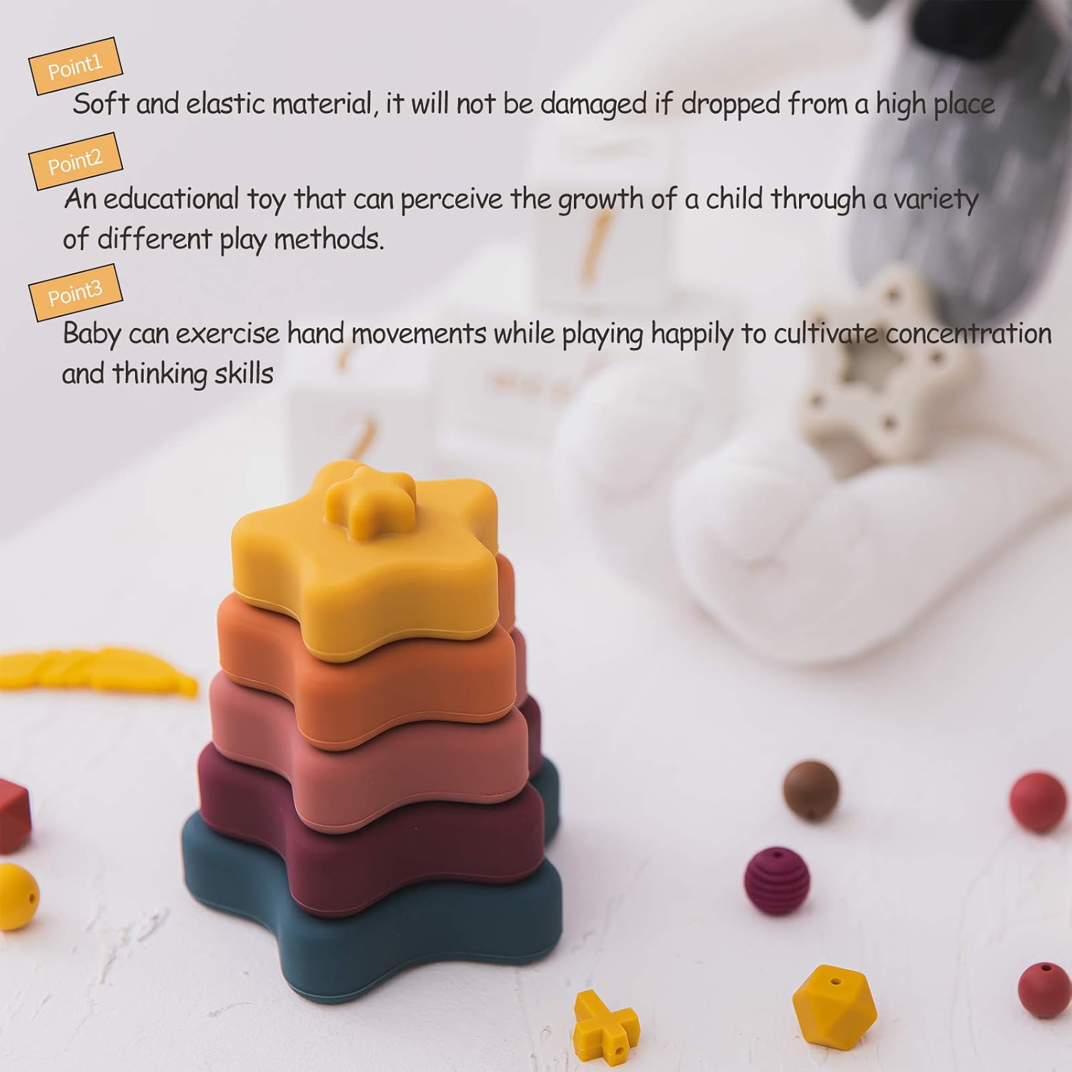 Jouet d'éveil en silicone Fidtoy pour bébés, jeu d'empilement Montessori sensoriel