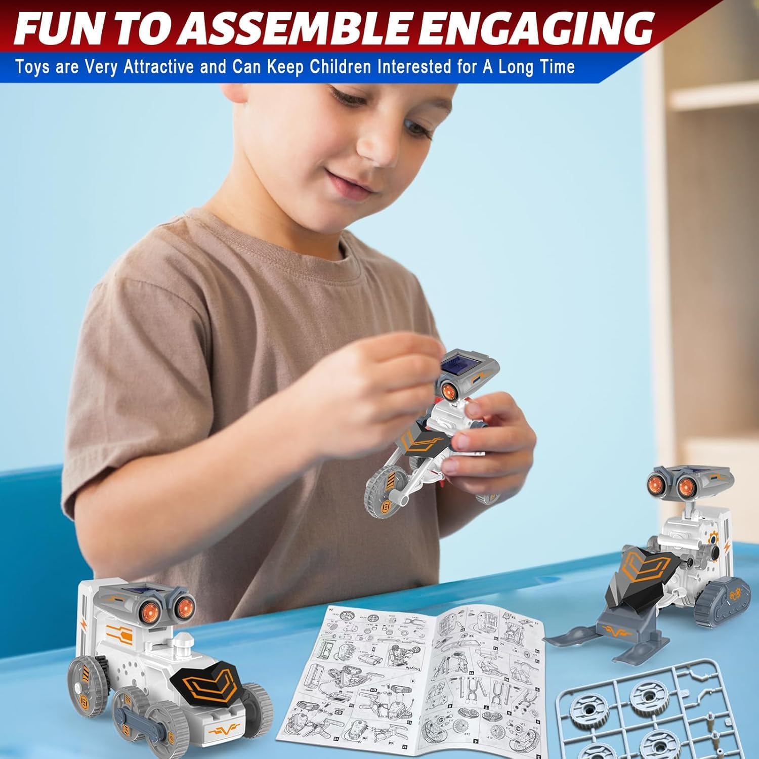 Fidtoy Solar Power Robotics Kit 14 Models in 1, 191-Piece Plastic STEM Robot Building Toy with Solar and AAA Battery Play, Engineering Learning Kit for Kids
