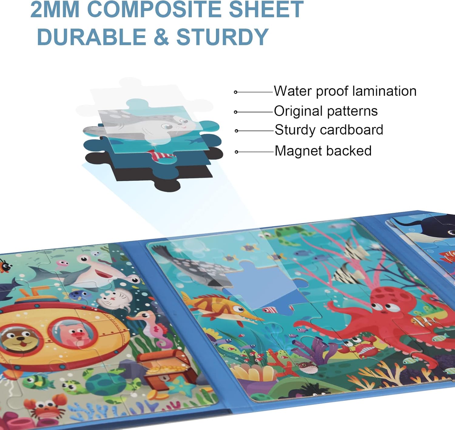 Casse-tête magnétique pour enfants de 3 à 5 ans, 3 à 48 pièces, puzzle océanique en bois, livre de puzzles de qualité supérieure, activités en voiture, jeux de voyage, jouets de voyage pour garçons et filles de 3, 4, 5, 6 ans