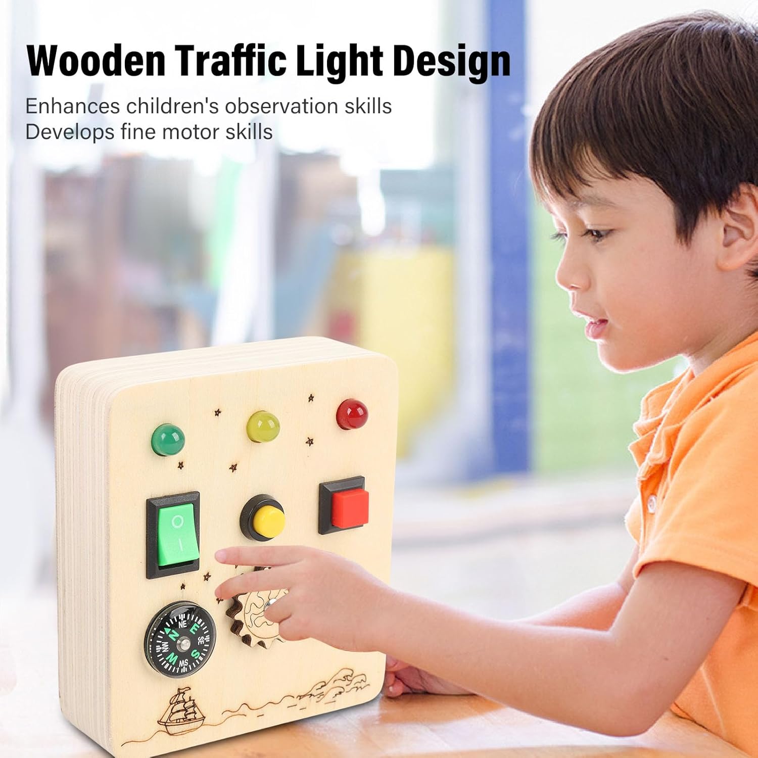Jouet interrupteur en bois pour tableau sensoriel, jeu d'interrupteurs lumineux rouge et vert, tableau d'activités, jouets éducatifs, jouets de voyage pour enfants, jeu de tableau d'interrupteurs lumineux à LED
