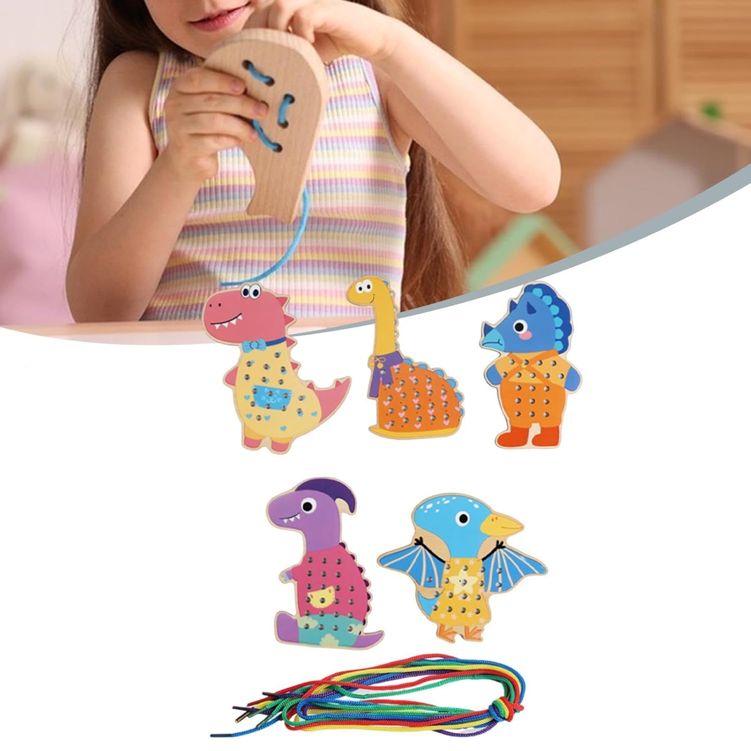 Cartes à lacer pour enfants d'âge préscolaire et jouets de motricité fine pour enfants, cartes à coudre en bois, style B