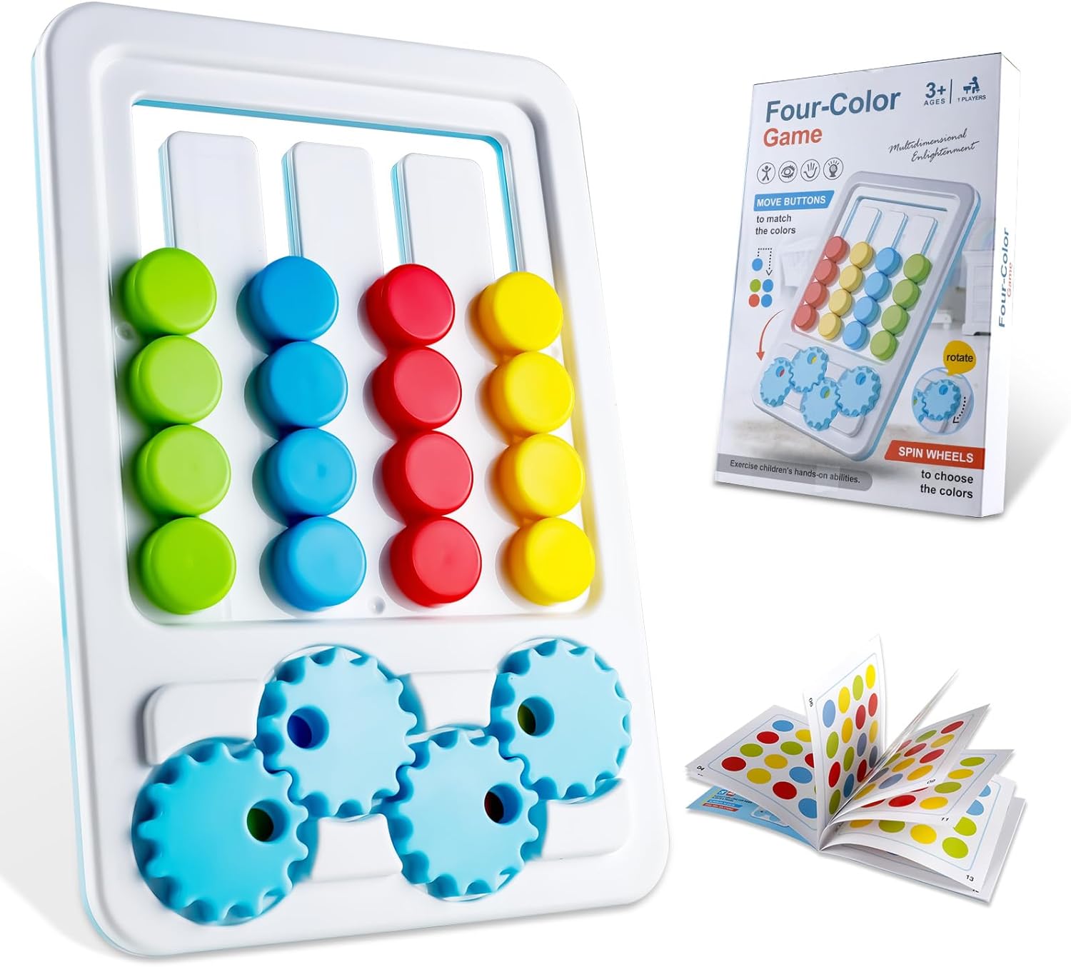 Fidtoy 2-en-1 Jeu de logique d'engrenages à motifs à quatre couleurs, Puzzle d'engrenages manuel en plastique de correspondance de couleurs, Jouet de logique de conscience spatiale et de numératie pour les 2-6 ans