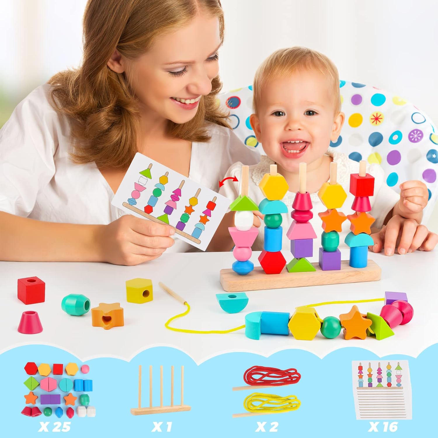 Fidtoy Jouet d'apprentissage en bois (blocs et perles) pour tout-petits