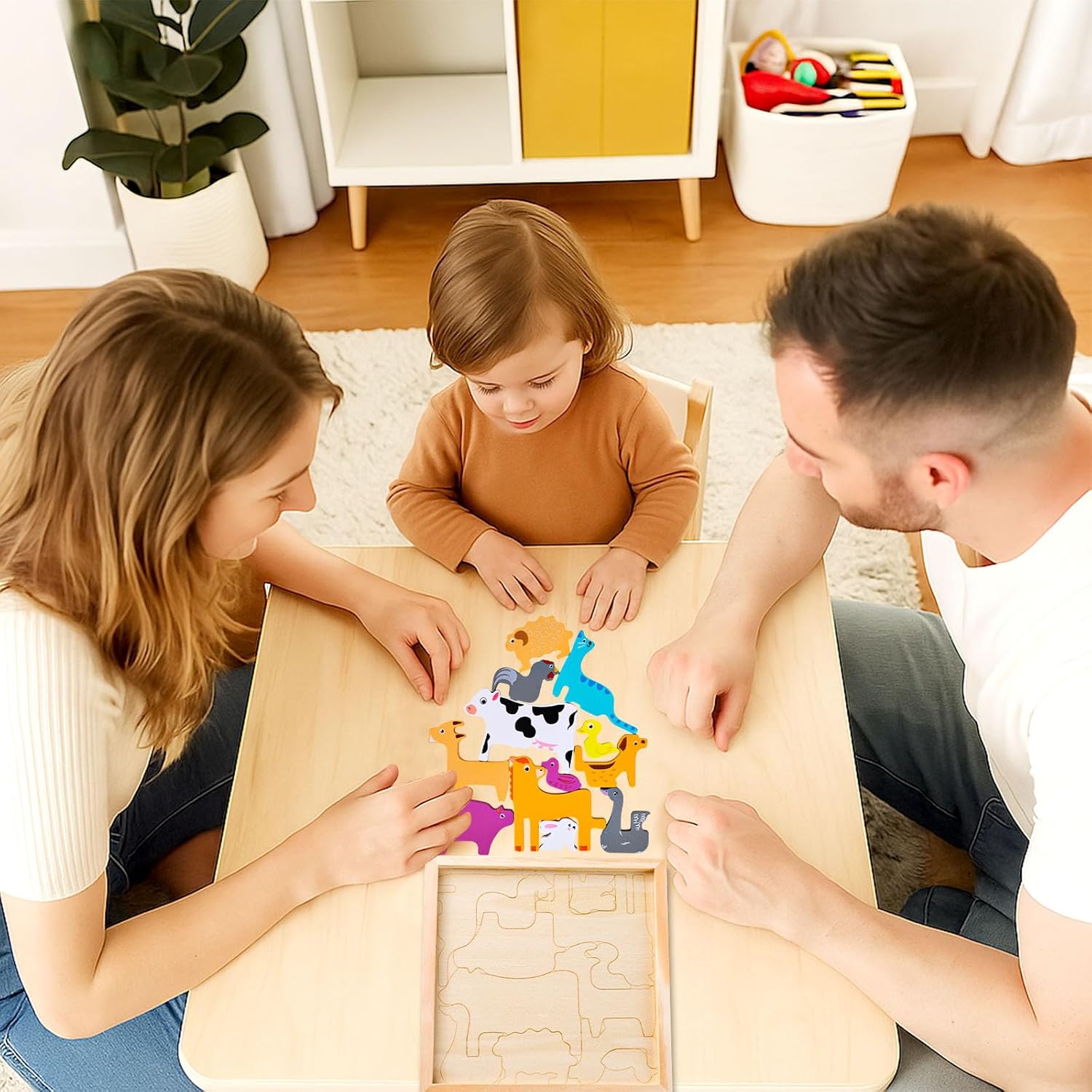 Planche de puzzle 3D Fidtoy à assembler, motif aléatoire, planche de puzzle en bois d'animaux de la ferme, jouet d'apprentissage de la motricité fine et de l'association des chiffres pour enfants