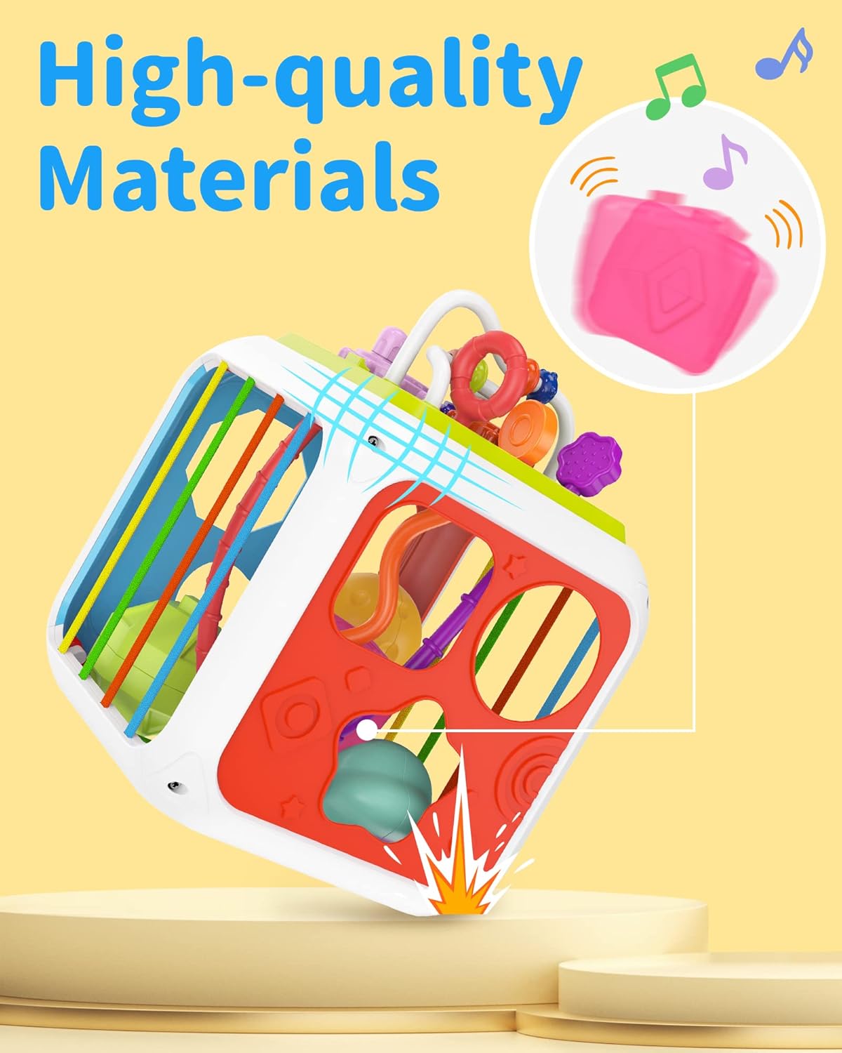 Fidtoy Cube d'activités Montessori 7-en-1 pour tout-petits – Cube d'apprentissage sensoriel multifonctionnel avec trieur de formes, xylophone, engrenages, perles, ficelle à tirer et blocs empilables