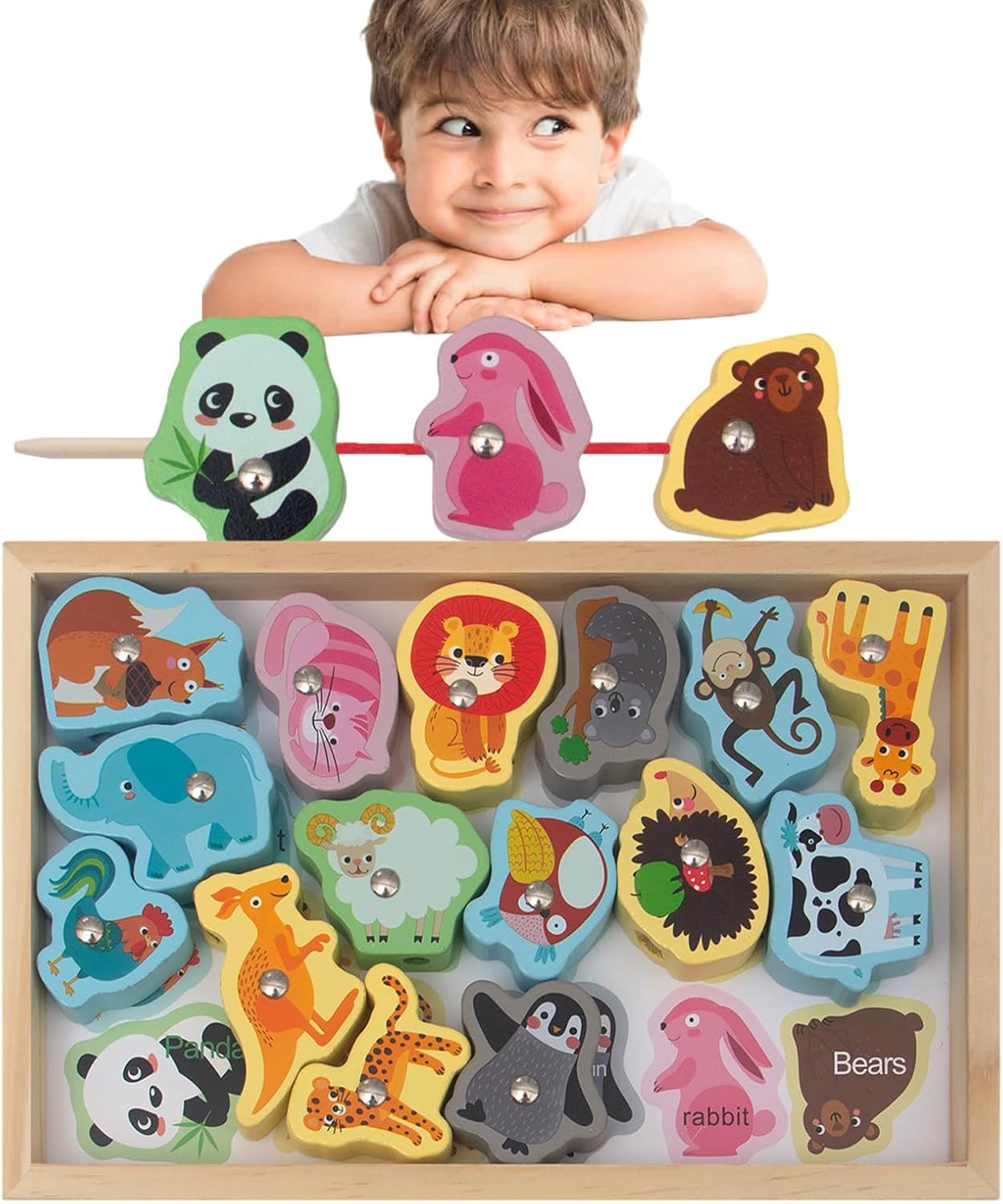 Jouets de Pêche en Bois, Jeu de Pêche Magnétique 2 en 1 Sûr et Inoffensif - Jeu de Pêche Montessori Sans Bord Pointu Cadeau d'Anniversaire Noël pour Garçons Filles Hiyoyo