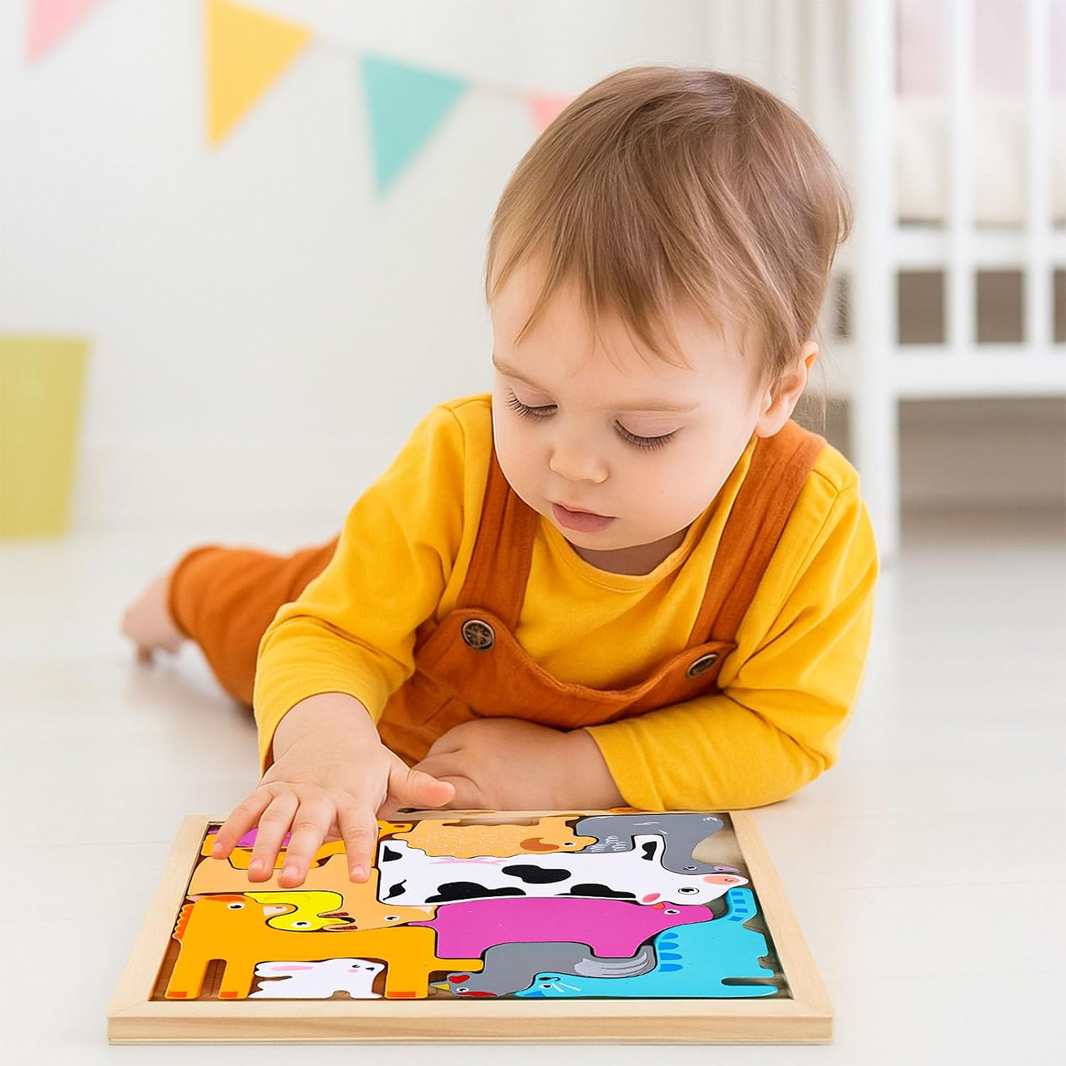 Fidtoy Farm Animal Tangram – Montessori Wooden Puzzle for Toddlers