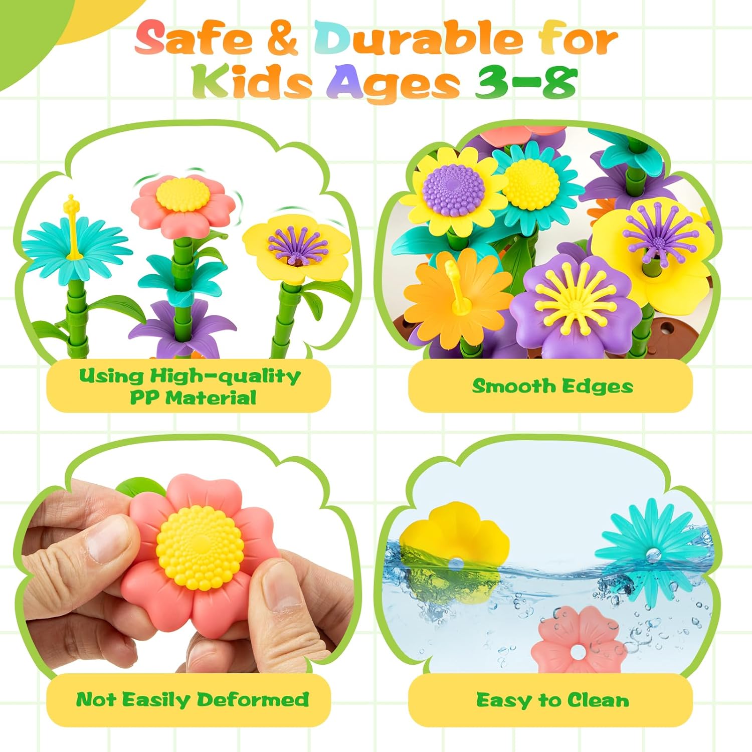 Fidtoy Jardin de fleurs à construire pour enfants 272 pièces, jouet de construction créatif STEM en forme de fleurs