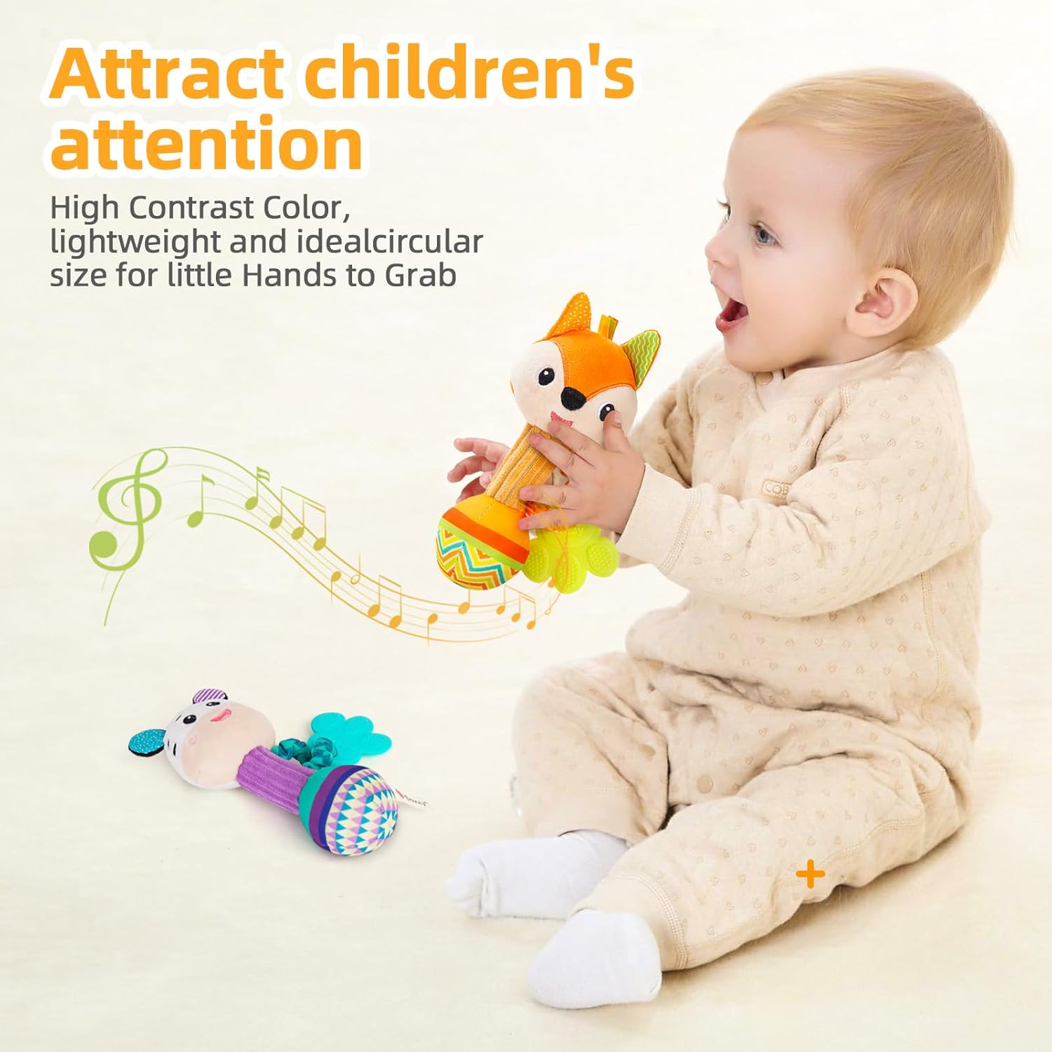 Ensemble de jouets hochet en peluche Fidtoy pour nouveau-nés – Hochets sensoriels doux en forme d'animaux pour la préhension, la découverte sonore et le développement précoce des nourrissons