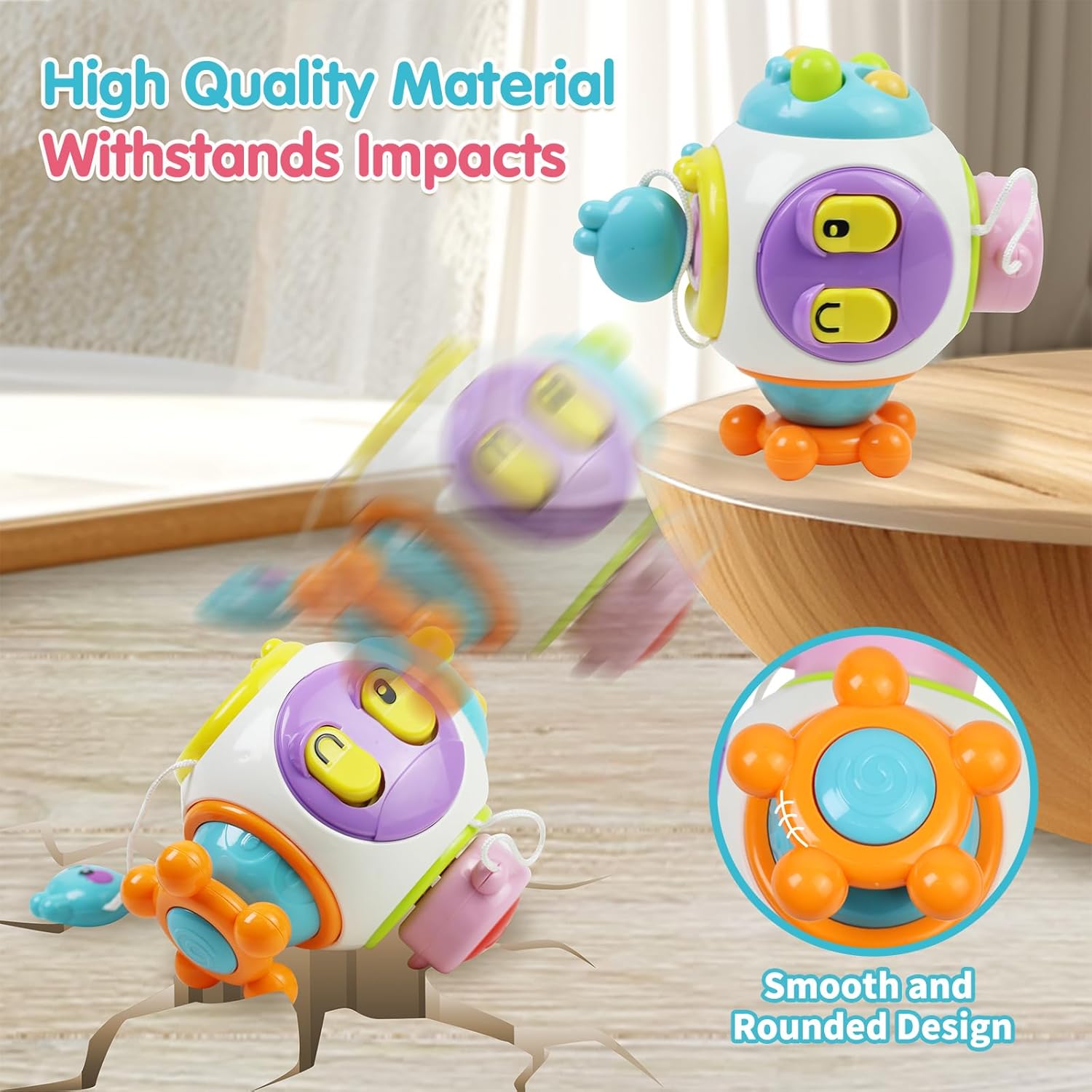 Fidtoy Cube d'activités 6-en-1 Busy Catch Ball pour tout-petits, cube d'activités Montessori sensoriel avec interrupteurs, prise, clé lapin, hand spinner et activités de motricité fine, à partir de 18 mois