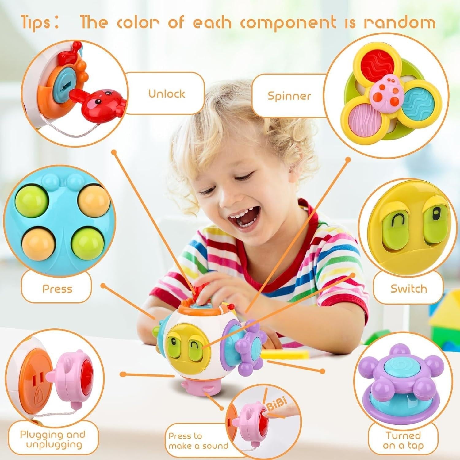 Fidtoy Cube d'activités 6-en-1 Busy Catch Ball pour tout-petits, cube d'activités Montessori sensoriel avec interrupteurs, prise, clé lapin, hand spinner et activités de motricité fine, à partir de 18 mois