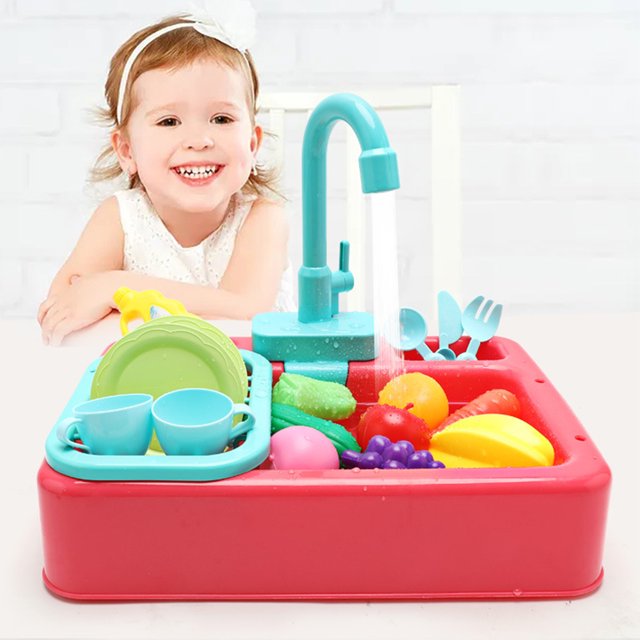 Fidtoy Kitchen Dish Washer Sink Pretend Play Kit with Running Water for Kids Kitchen Role Play