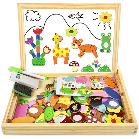 Fidtoy Puzzle magnétique et tableau à dessin double face pour enfants – Jouet d'apprentissage Montessori pour la créativité et la motricité fine