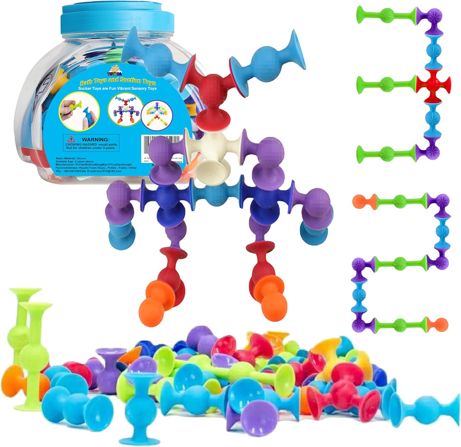 Fidtoy 36 Pièces Ventouses Blocs de Construction Sensoriels, Jouet de Bain à Ventouses Colorées, Jouet de Tri et d'Empilage de Motricité Fine pour les 2-6 Ans