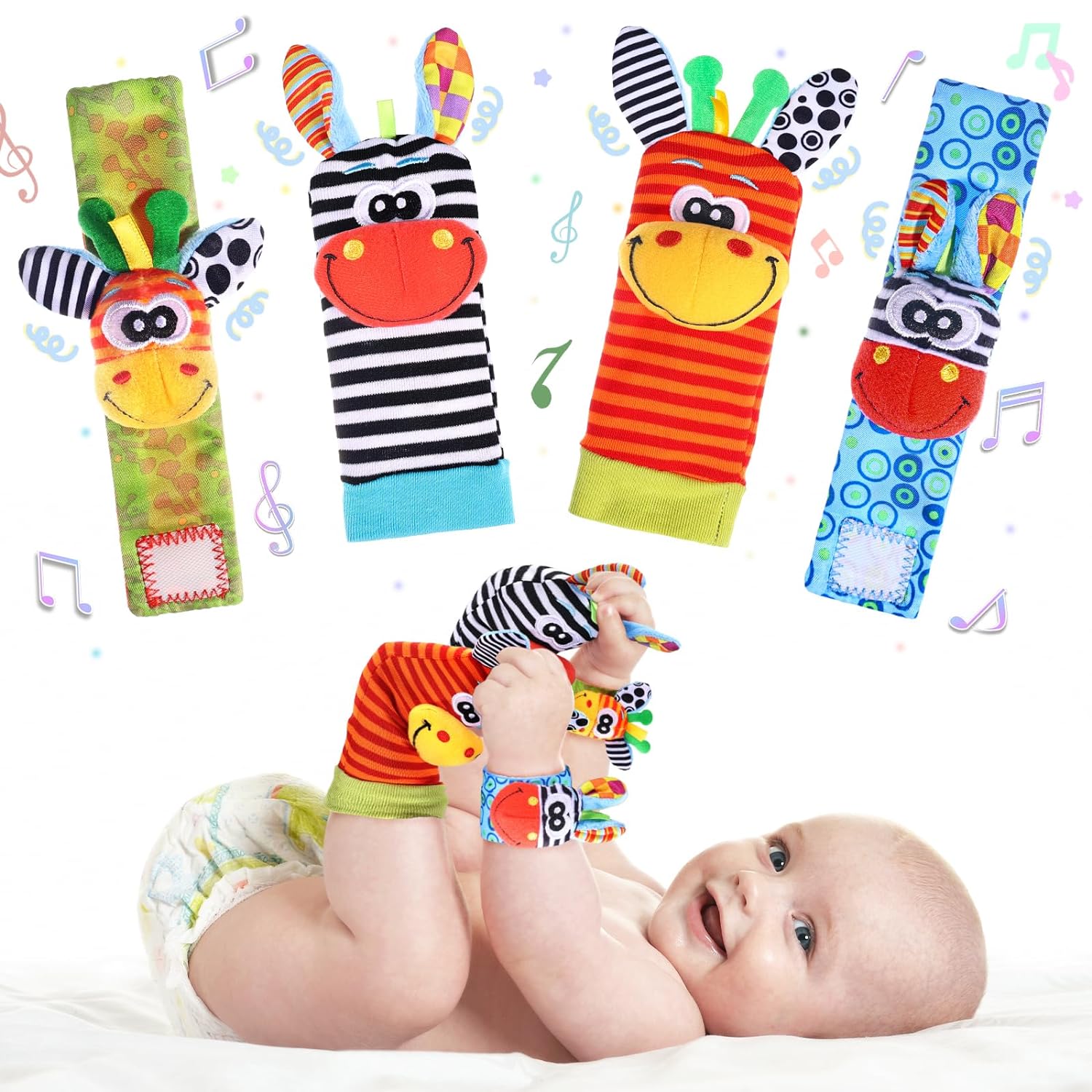 Fidtoy Hochet pour poignet et pied de bébé – Chaussettes et hochets de poignet sensoriels pour nouveau-né de 0 à 12 mois
