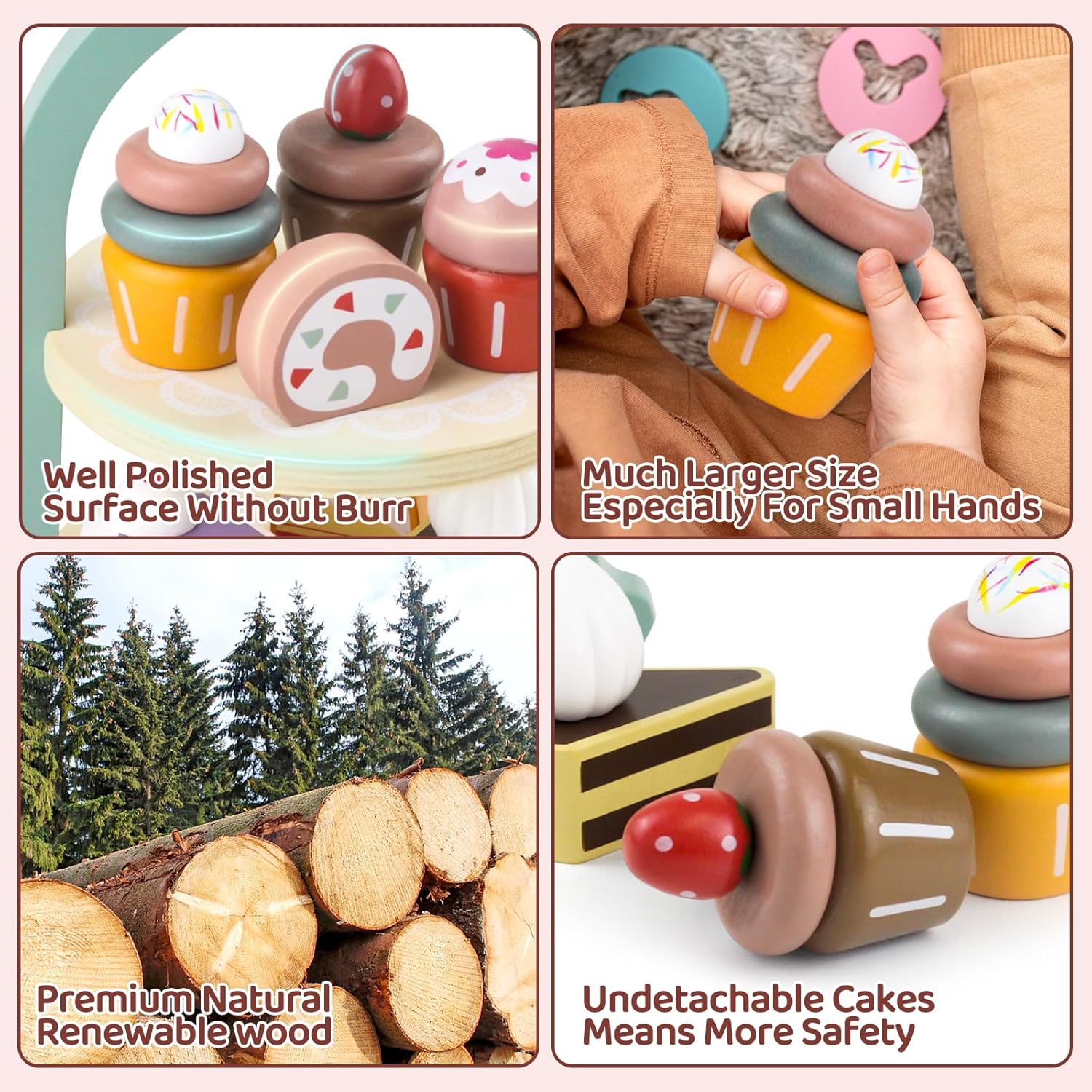 Fidtoy Wooden Cupcake Stacker Set - Pretend Play Toy for Toddlers