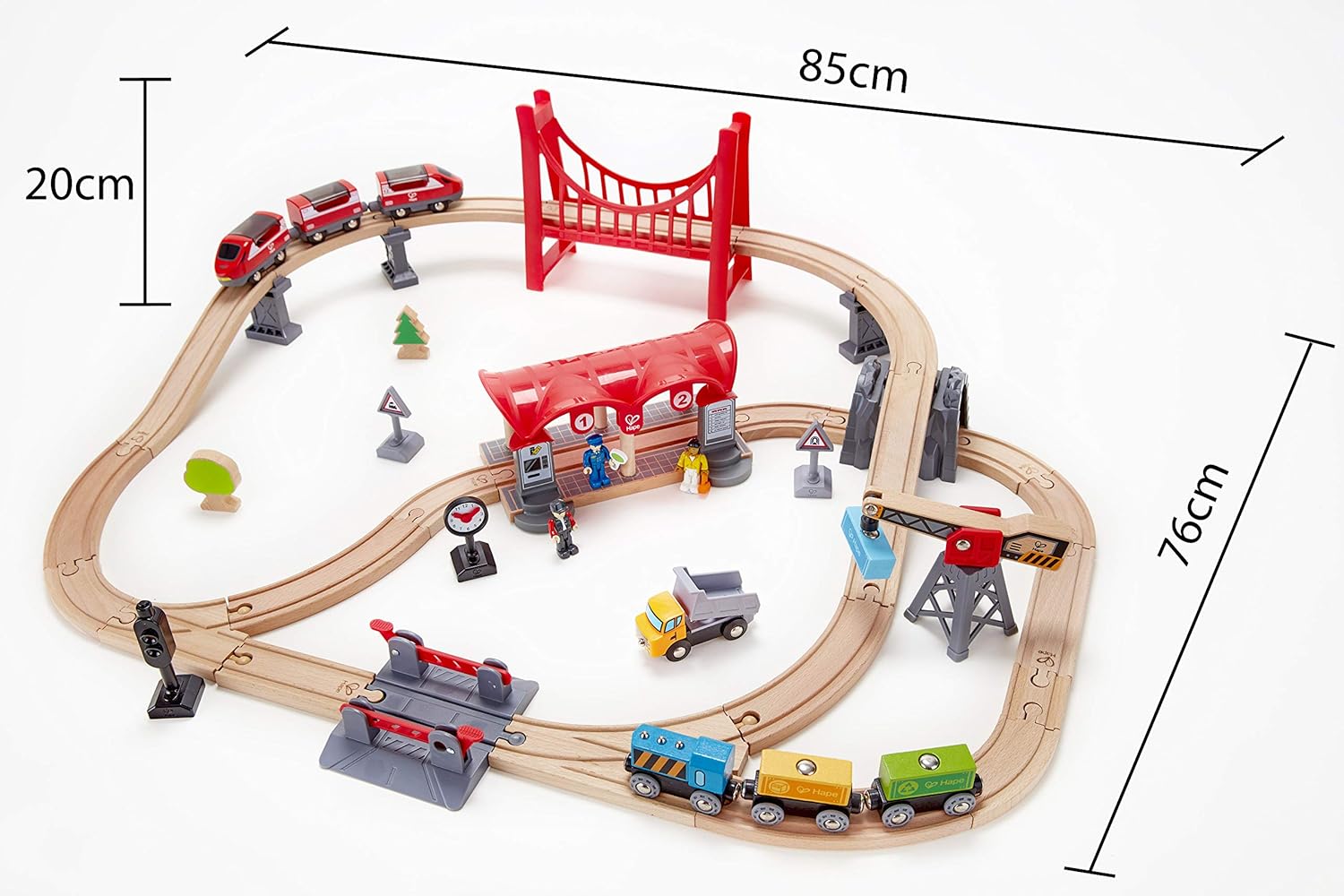 Juego de tren de madera Fidtoy Busy City con vías y accesorios