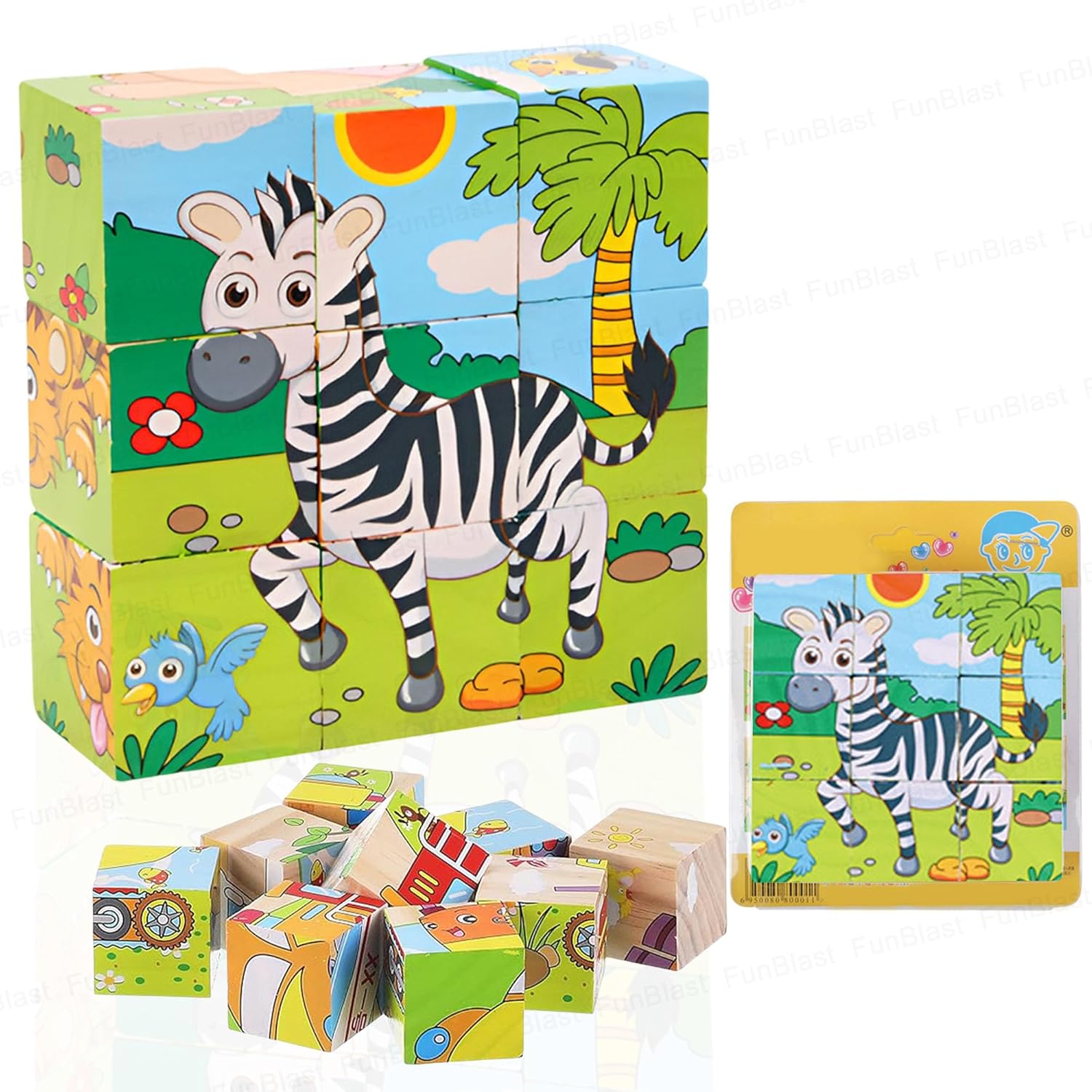 Fidtoy Puzzle en bois 3D pour tout-petits – Jouet éducatif cube animaux 6-en-1