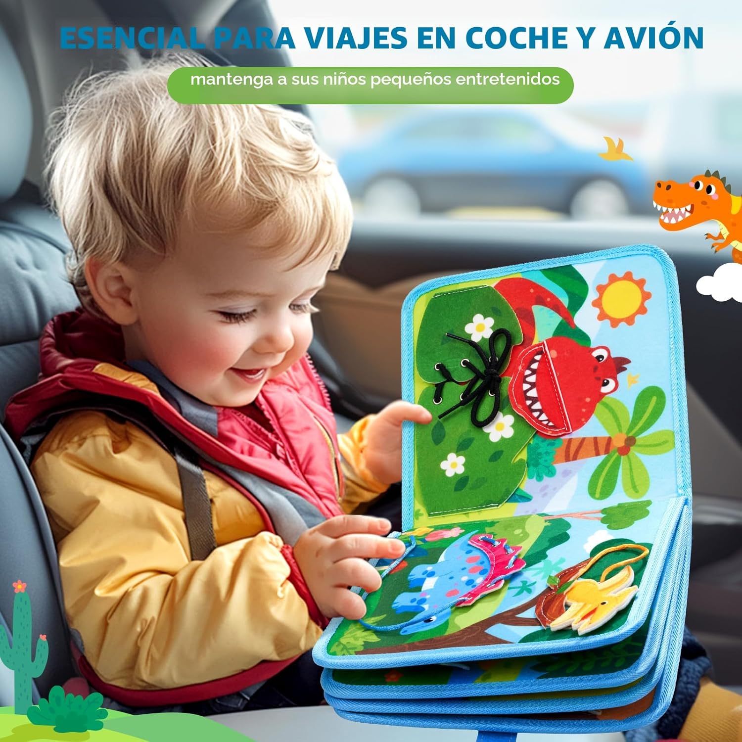 Fidtoy Dinosaur Friends Busy Book – Interactive Montessori Activity for Toddlers 2-5