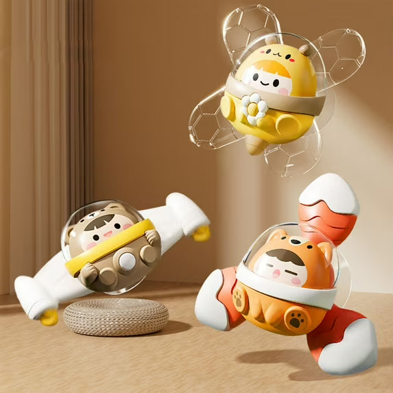 Fidtoy 3-in-1 Space Sensory Fidget Suction Spinning Toy for Toddlers, Plastic Suction Cup Spinner Set for Bath Time, Tabletop Play, Travel, Fine Motor and Sensory Exploration Age 12M+