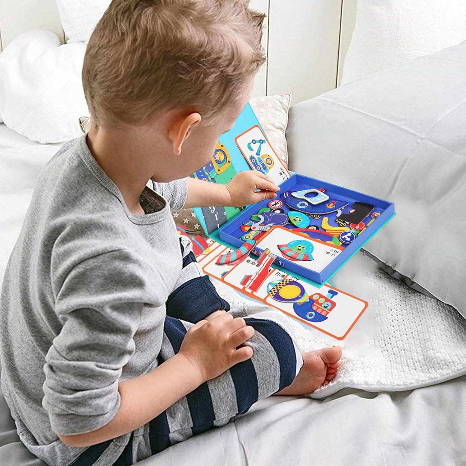 Fidtoy Magnetic Professional Figures Traffic Puzzle for Kids | Magnetic Traffic Matching Board, 26 Stickers, 8 Reference Cards, Road Safety Learning, Shape Recognition & Parent-Child Puzzle Toy Age 2-6