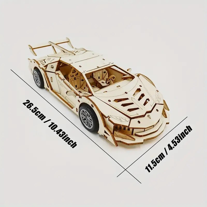 Fidtoy Puzzle 3D en Bois Voiture Supercar à Rétrofriction 114 Pièces, Maquette de Voiture en Bois pour Adolescents et Amateurs de Puzzles à partir de 14 Ans