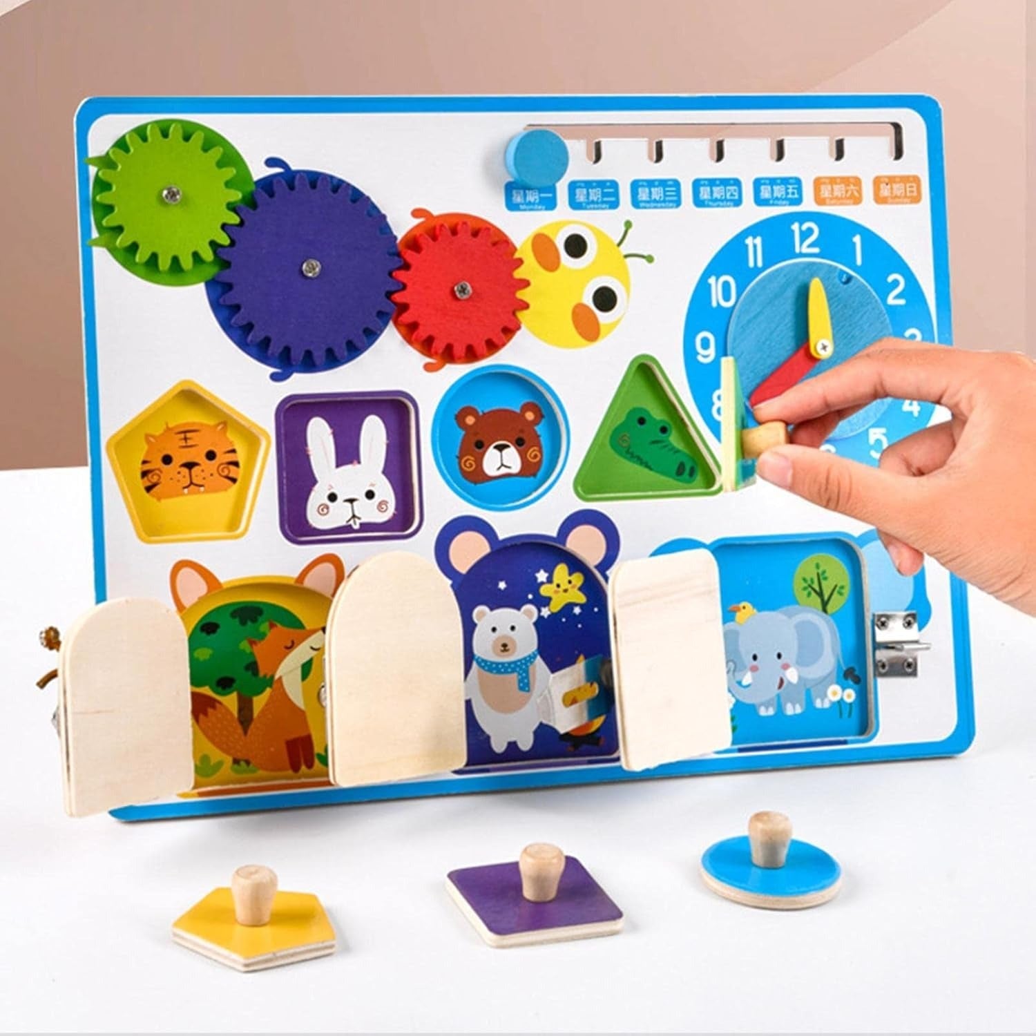 Fidtoy Tableau d'activités sensoriel en bois avec formes géométriques Montessori, jouet d'apprentissage de la motricité fine pour enfants de 2 à 6 ans