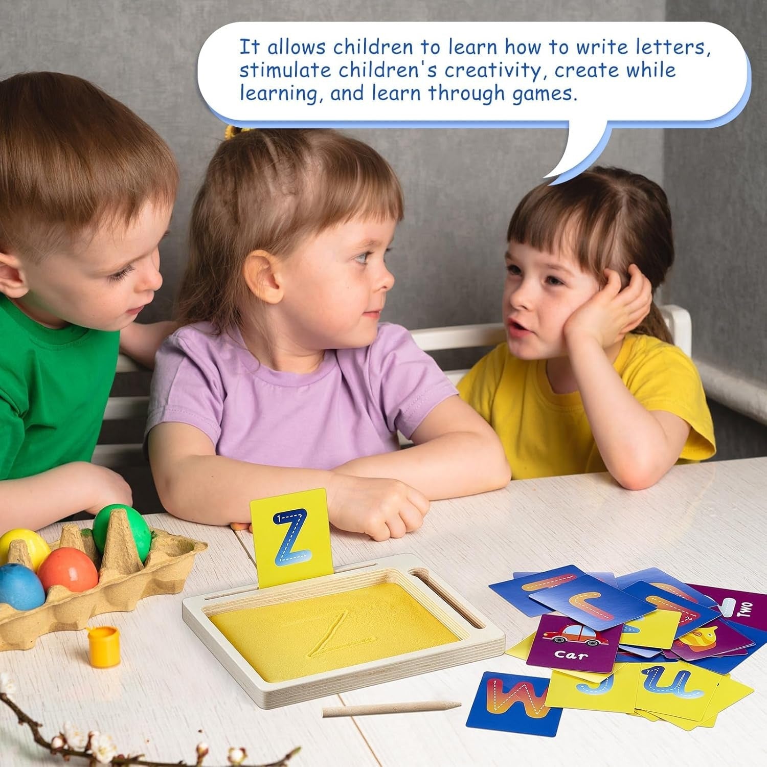 Fidtoy Montessori Wooden Sand Tray Tracing Preschool Kit for Kids Letter Number Pre Writing Practice Age 2-6
