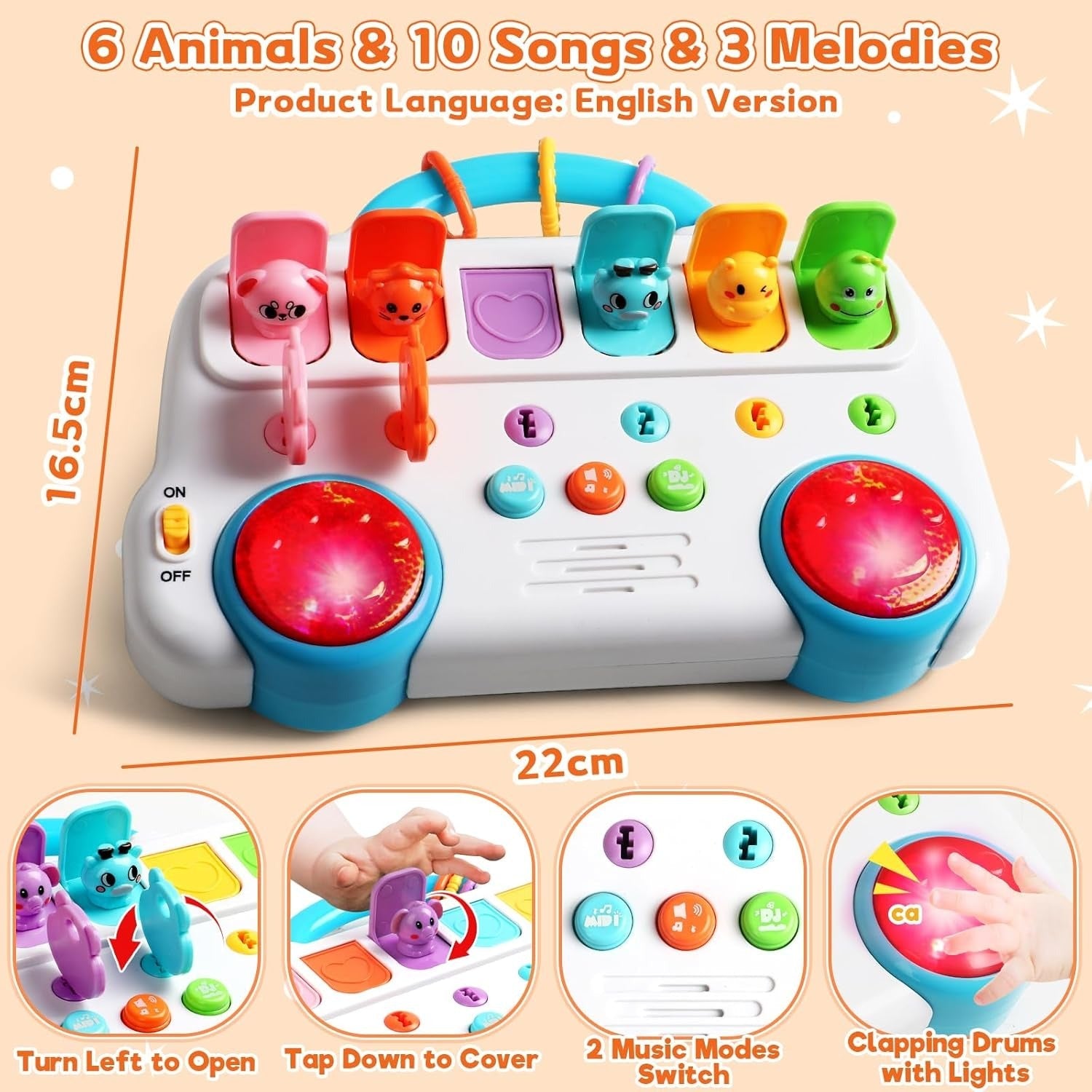 Fidtoy Interactive Pop Up Animal Sound Color Recognition Key Set with Music Lights for Toddlers