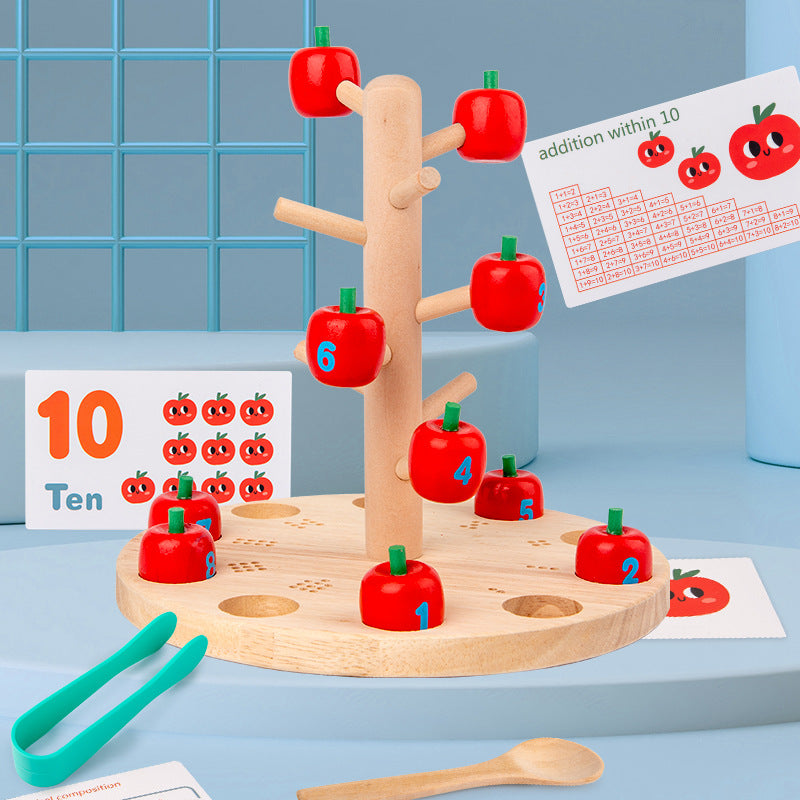 Fidtoy Montessori Wooden Apple Picking Game – Educational Counting & Math Toy for Kids Ages 4-6