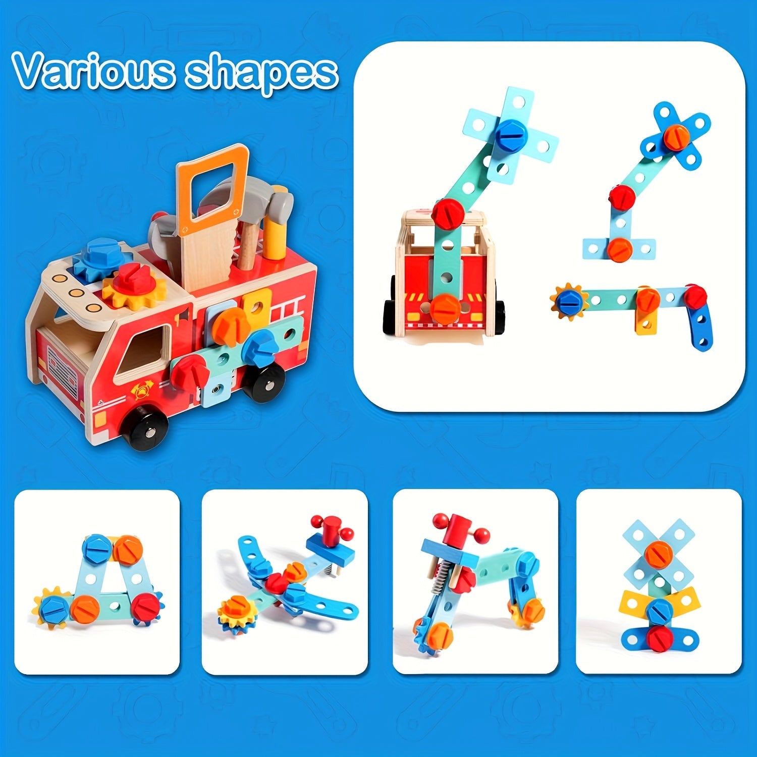 Fidtoy Camión de Bomberos de Madera para Ensamblar | Aprendizaje STEM y Juego Simbólico para Niños Pequeños