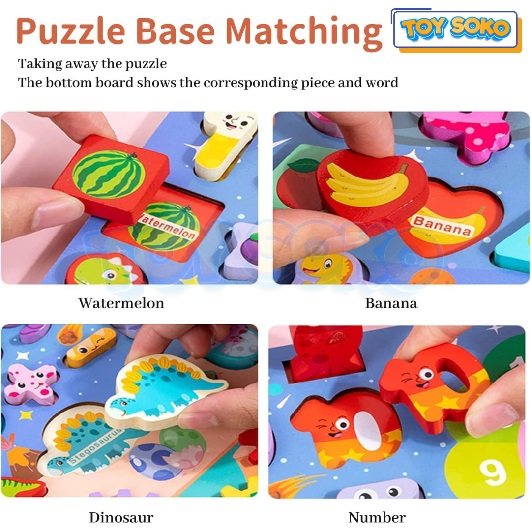Fidtoy Planche de Puzzle en Bois 8 en 1 pour Enfants